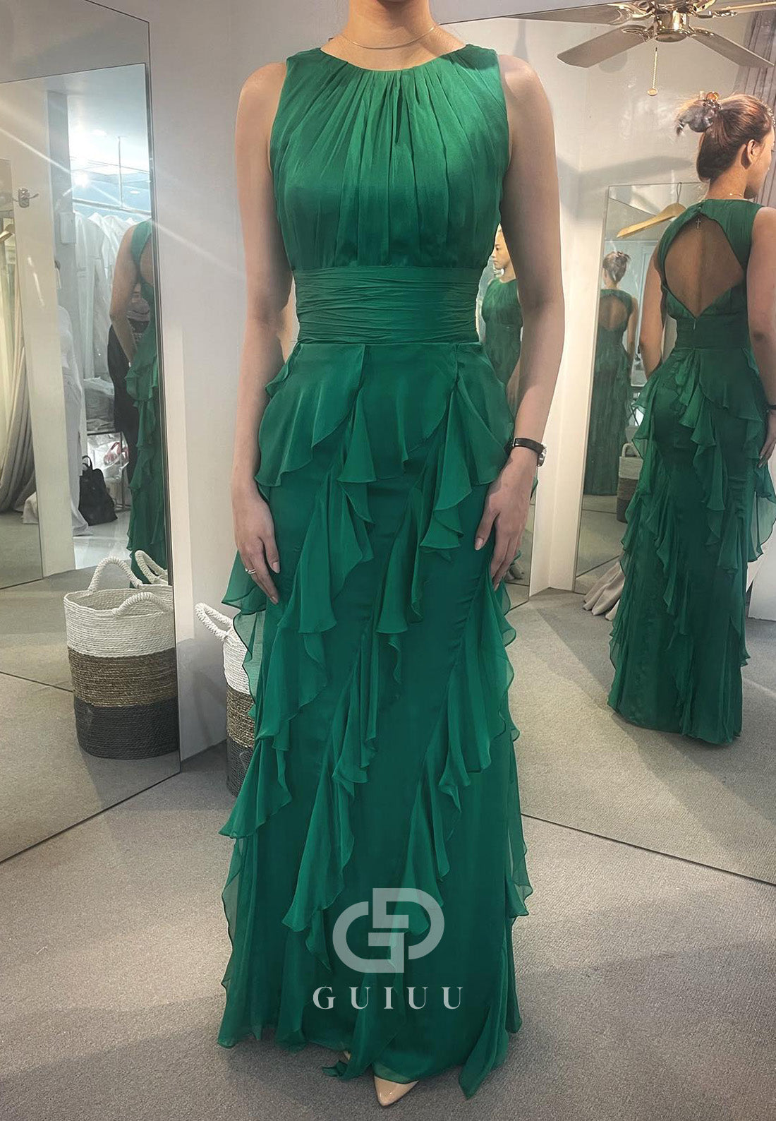 Dark Green A-Line Sleeveless Ruffles Mother of the Bride Dress