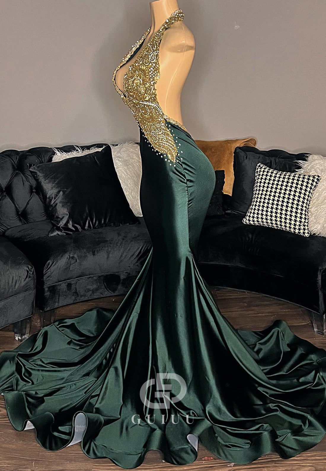 Dark Green Halter Sleeveless Backless Mermaid Prom Dress