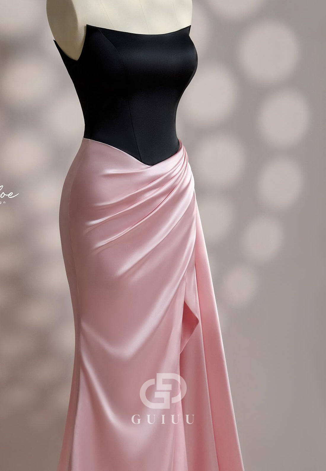 Blushing Pink Sleeveless Strapless Slit Ruched Prom Dress