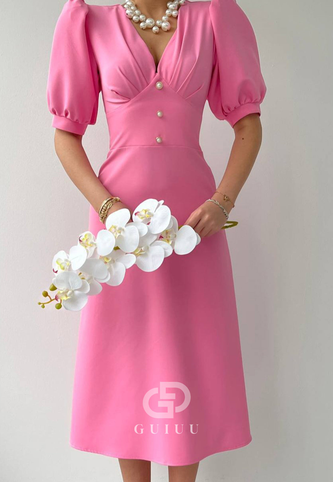 Simple Short Sleeves V-Neck Work Dress