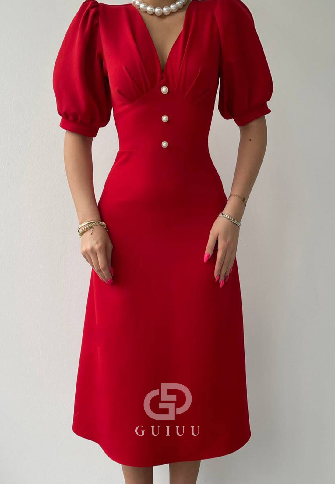 Simple Short Sleeves V-Neck Work Dress