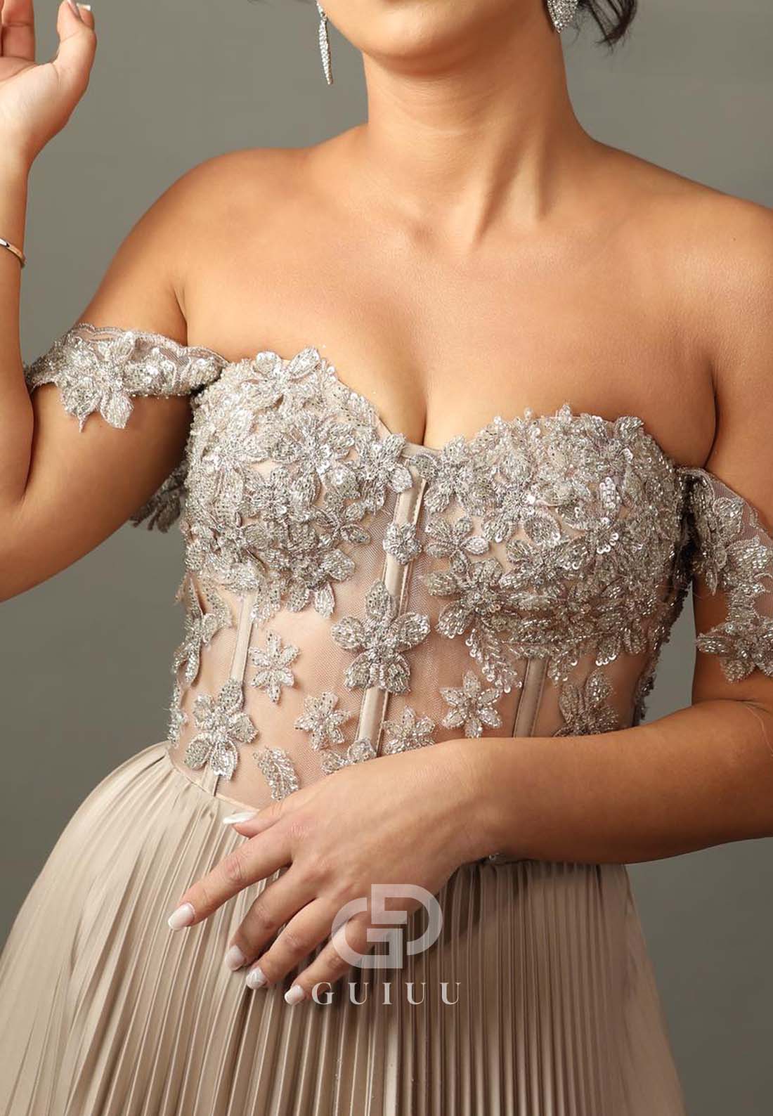 A-Line Sweetheart Empire-Waist Beads Evening Formal Dress