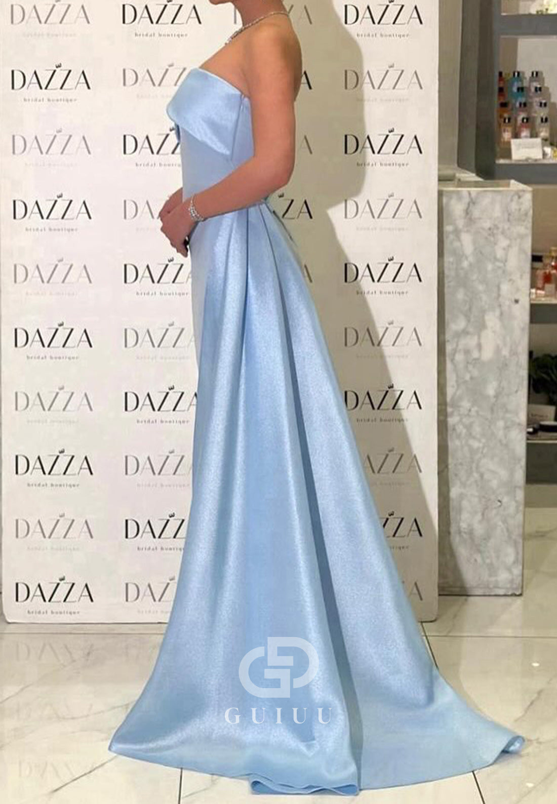 Simple Strapless Sleeveless Empire-Waist Evening Dress