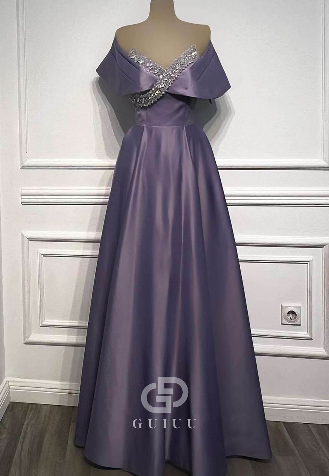 Tahiti A-Line Off-Shoulder Sequins Empire-Waist Evening Dress