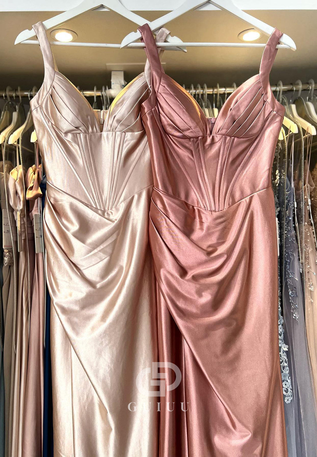 Spaghetti Straps Sweetheart Prom Dress with Slit Ruched Evening Party Dress