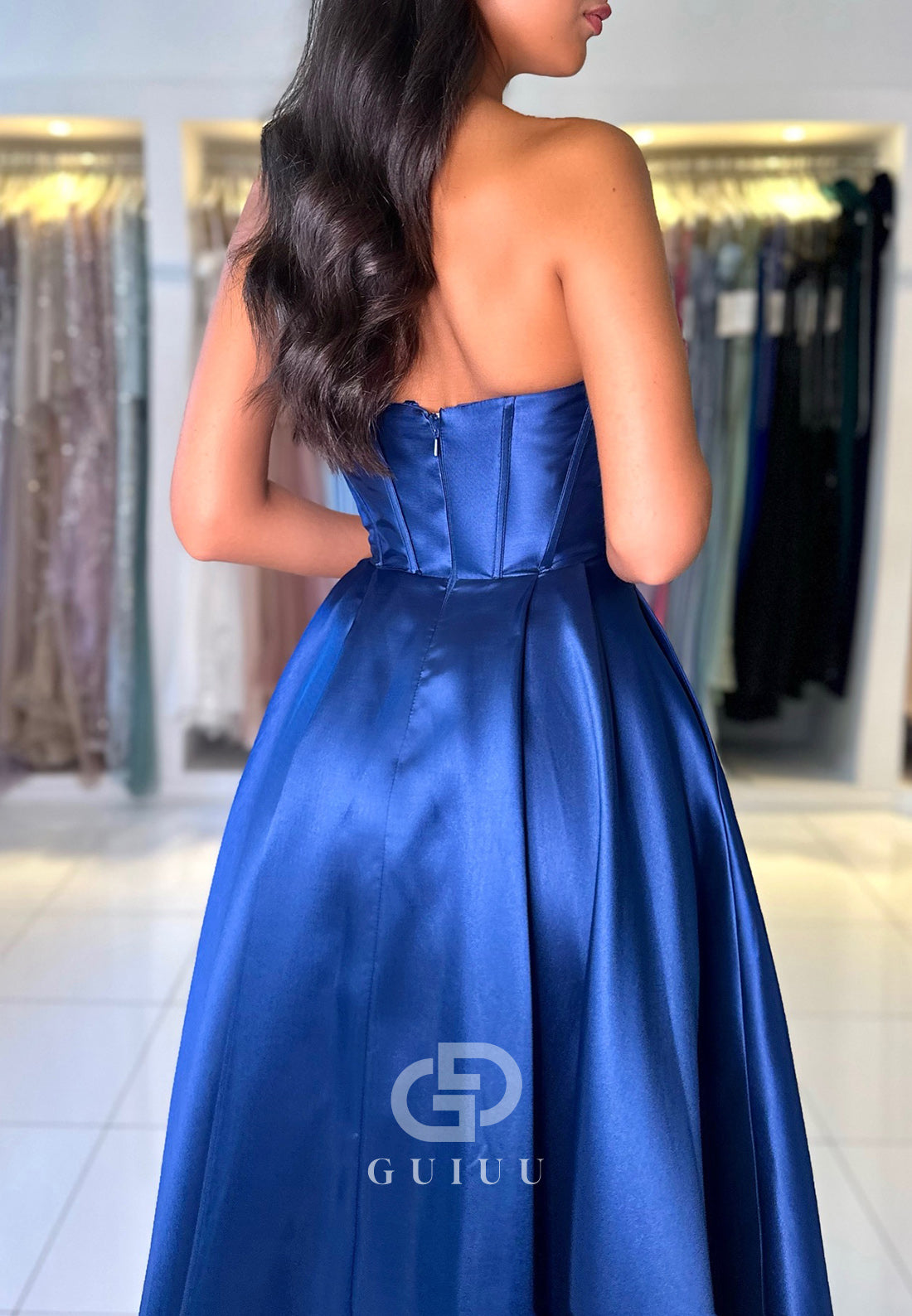 Charming A-Line Off-Shoulder Empire-Waist Corset Satin Prom Dress