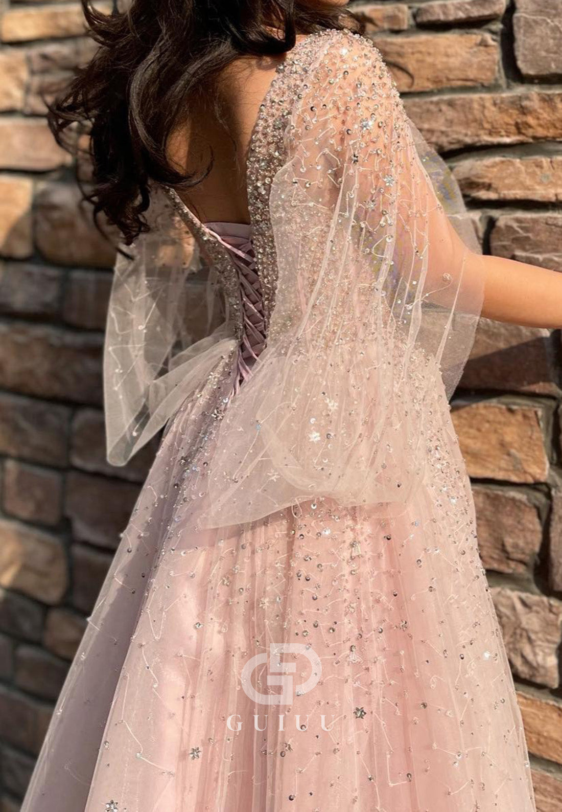 Rose Petal Cap Sleeves Sweetheart Sequins Lace Prom Dress