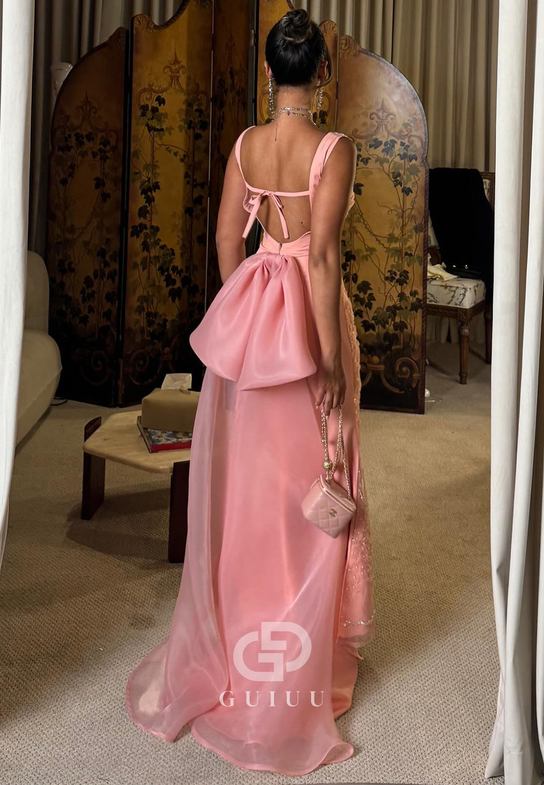 Blushing Pink V-Neck Sleeveless Bowknot Prom Dress