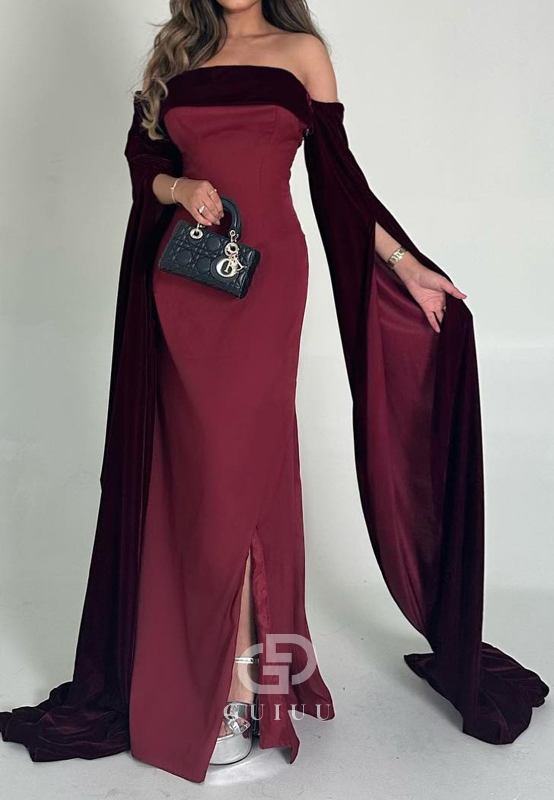 Mulberry Long Sleeves Off-Shoulder Sheath Evening Dress