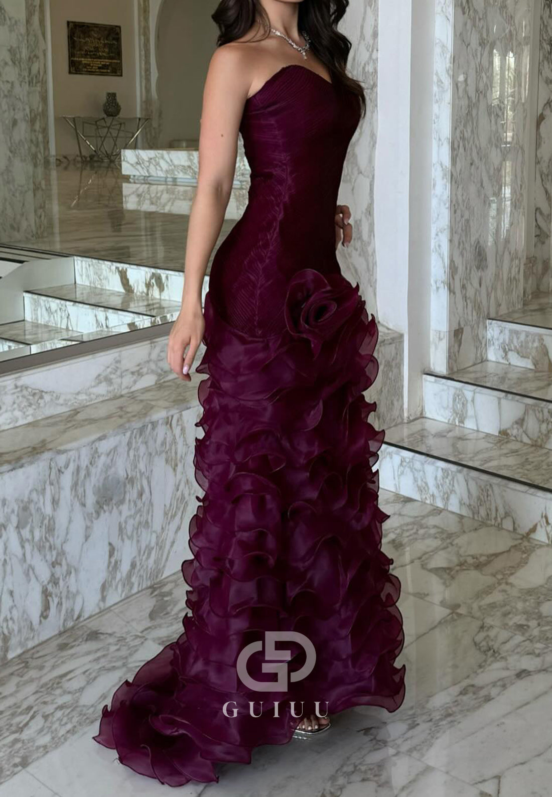 Orchid A-Line Strapless Sleeveless Ruffles Evening Dress