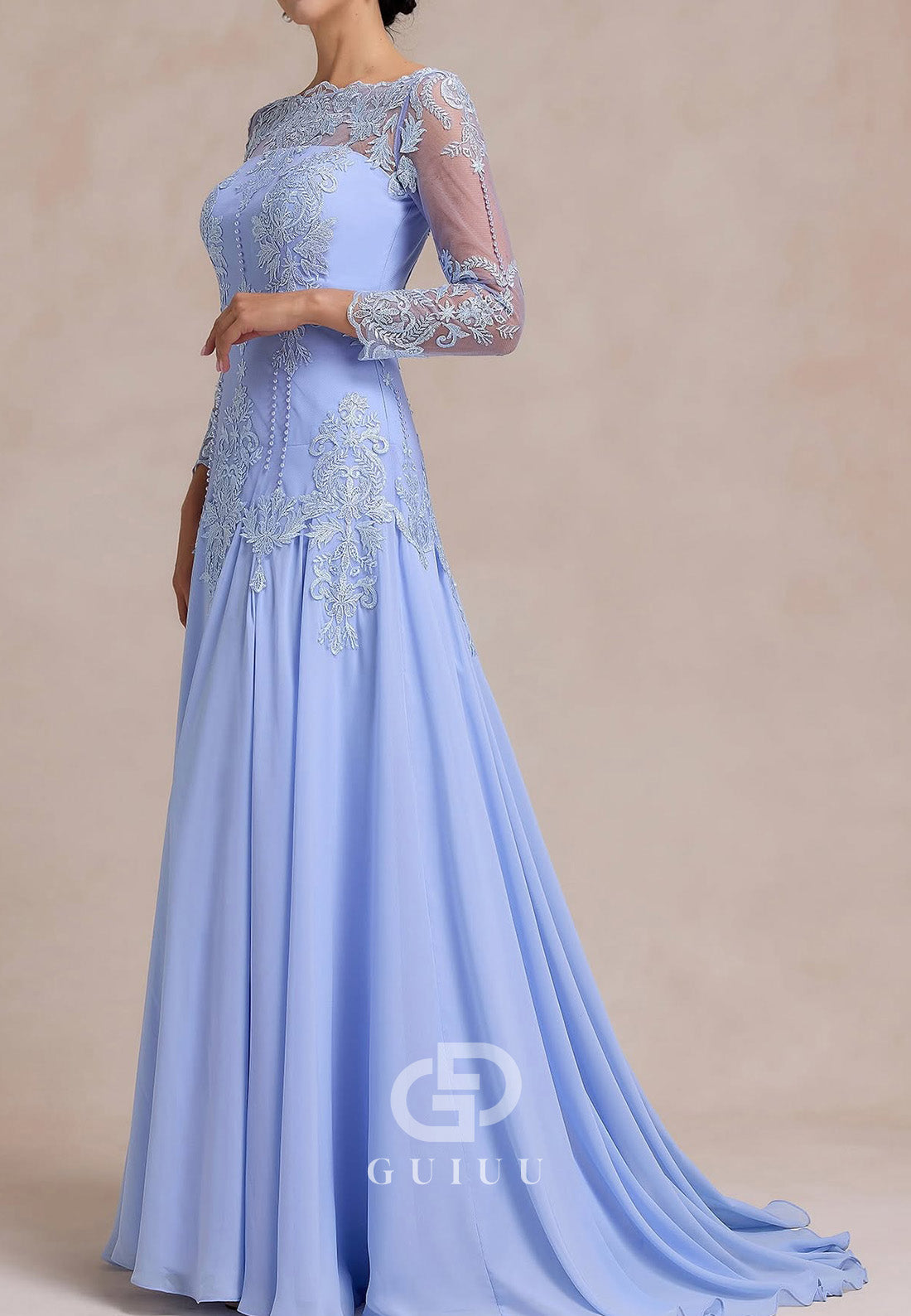 Lavender A-Line Long Sleeves Floral Appliques Mother of the Bride Dress