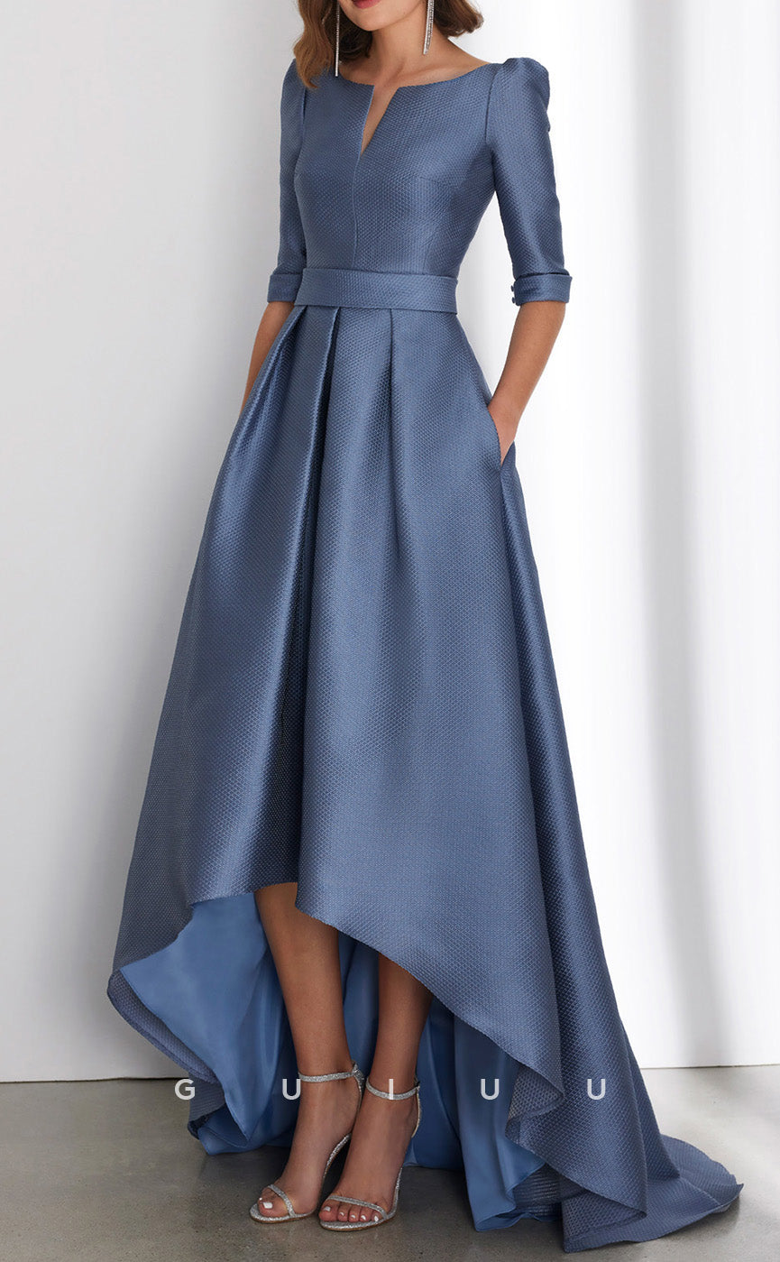 GM183 - A-Line High Low Scoop Neck Half Sleeves Cocktail Dress Wedding GUIUU GM183 - A-Line High Low Scoop Neck Half Sleeves Cocktail Dress Wedding GUIUU