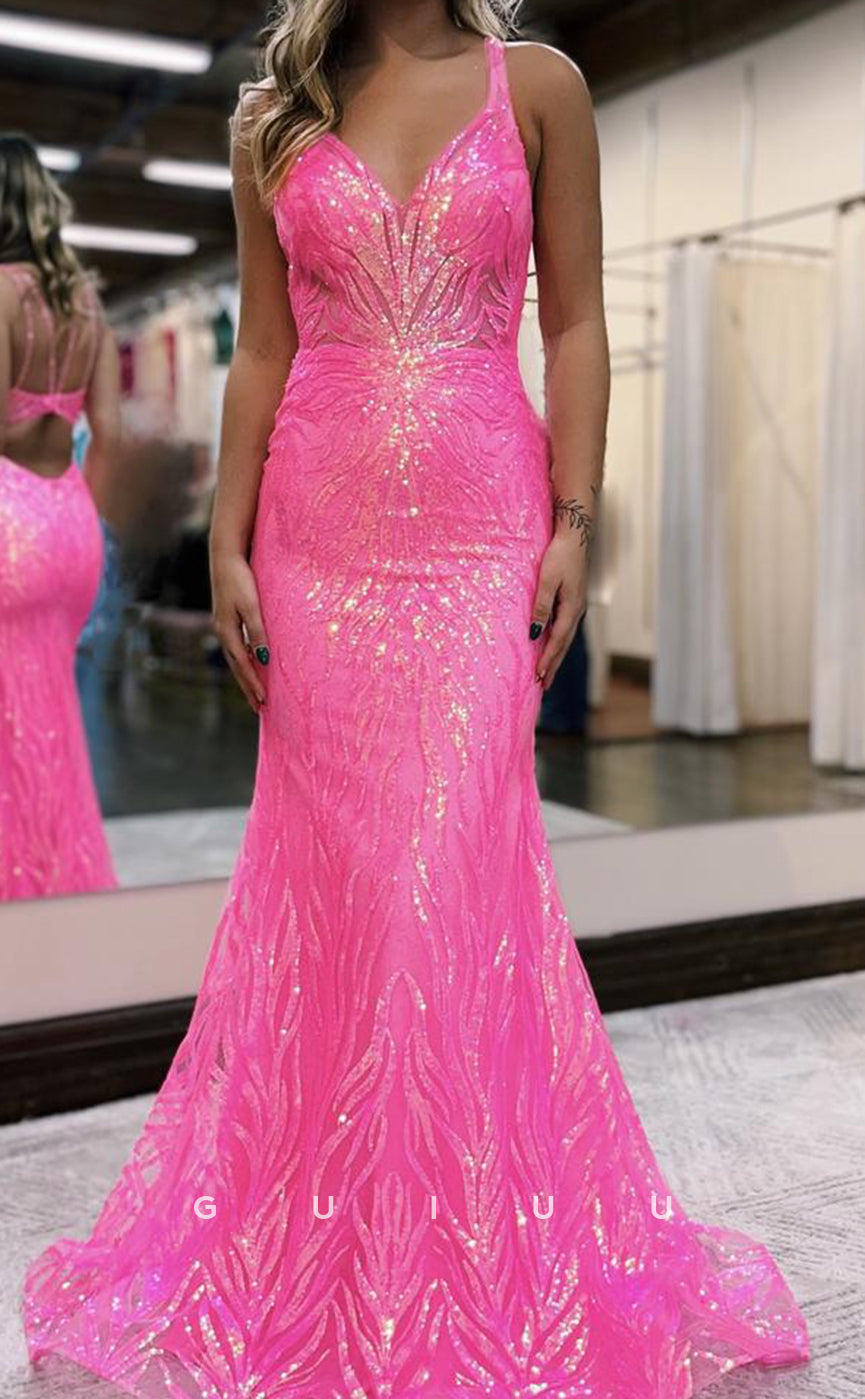 G4092 - MermaidStrapless Straps Fully Sequined Sleeveless Criss-Cross Straps Long Prom Dress with Train for Black Girl Slay