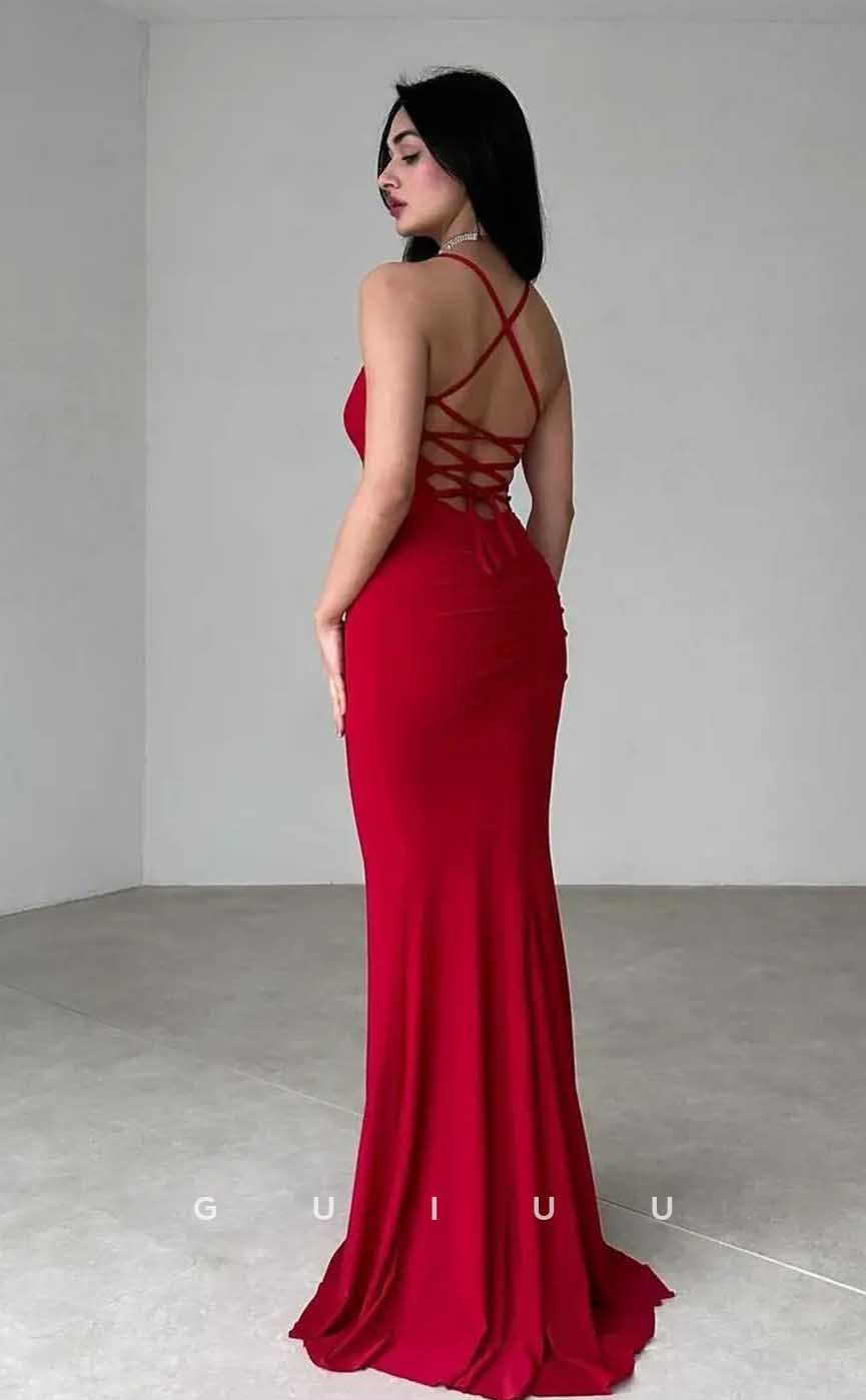 G4531 - Sexy & Hot Mermaid Sheath Halter Sleeveless Red Prom Party Dress