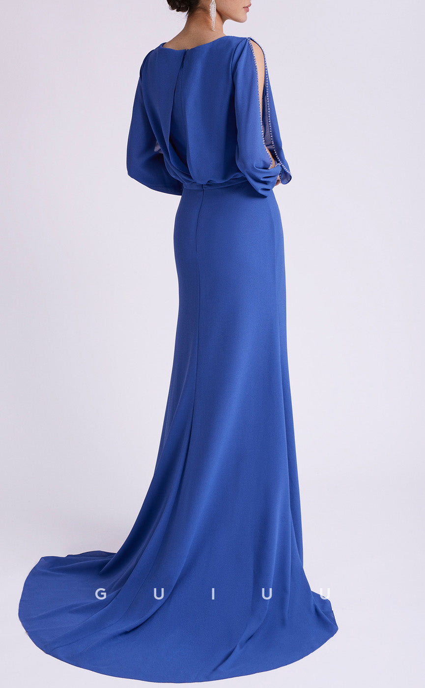 GM261 - Elegant & Timeless Sheath V Neck Long Sleeves Cocktail Dress with Train