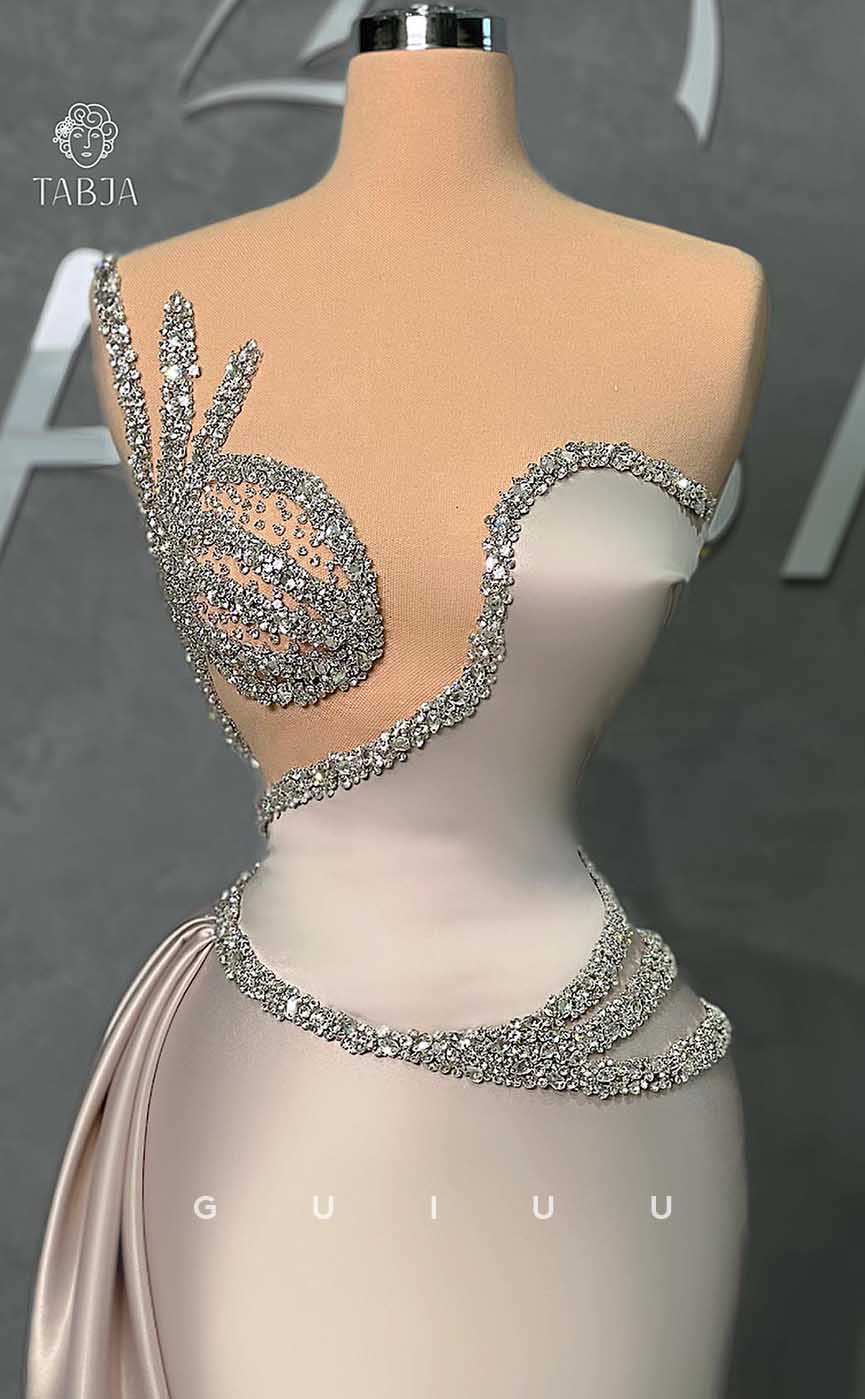 G4614 - Unique Mermaid Sleeveless Crystal Formal Prom Dress with Train