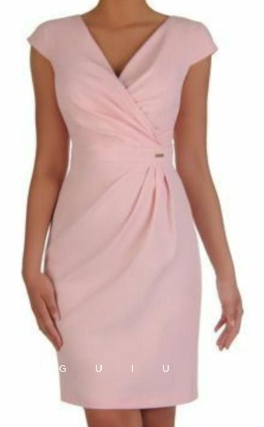 GM128 - Sheath V Neck Knee Length Short Sleeves Wedding Guest Mother of the Bride Dress