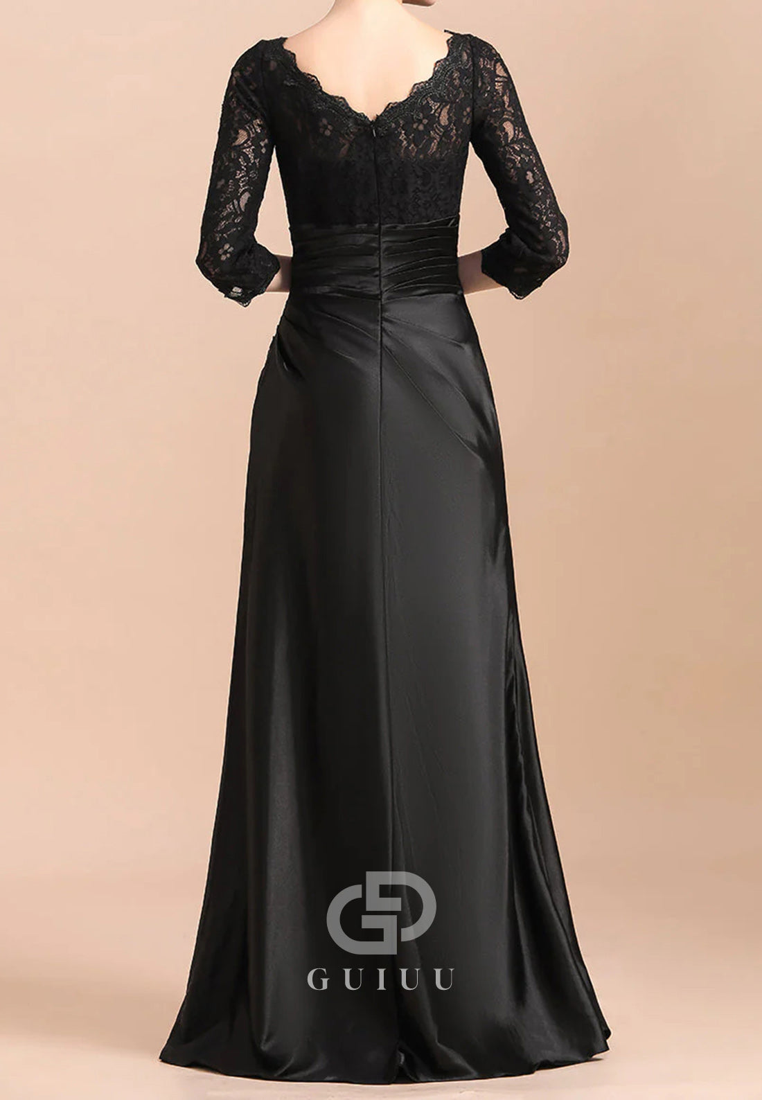Black Long Sleeves Scoop Empire-Waist Mother of the Bride Dress