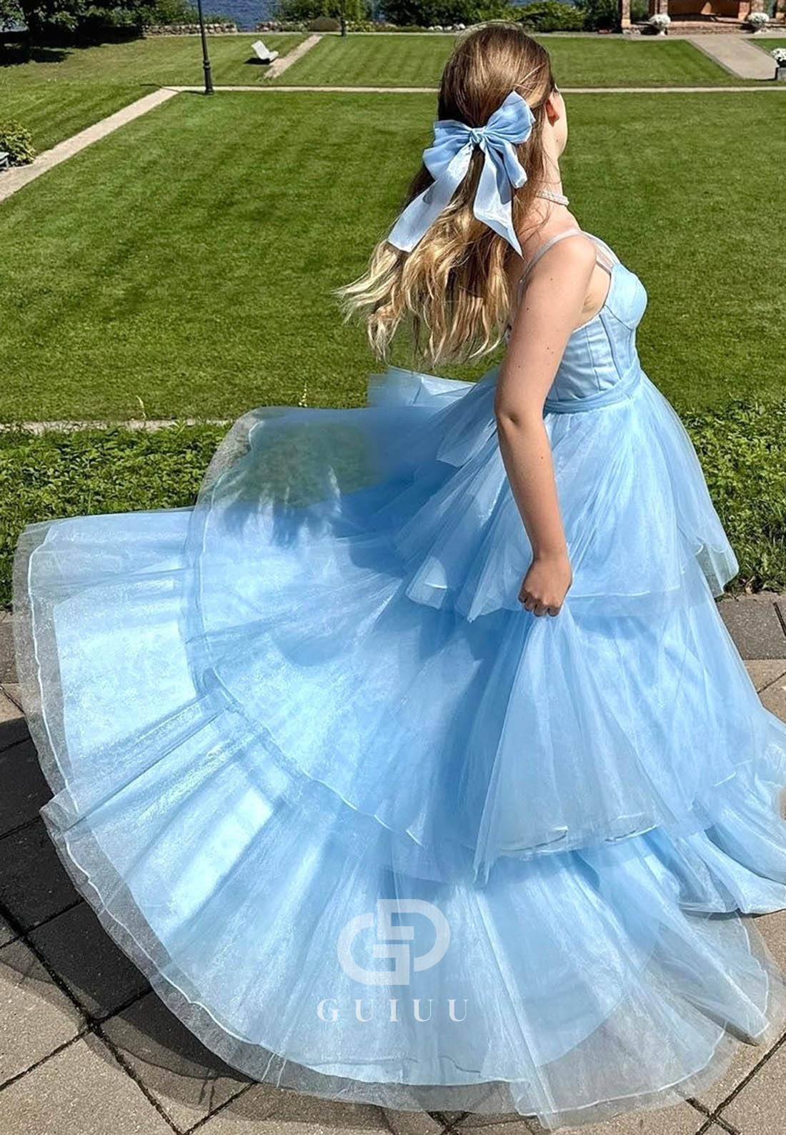 A-Line Spaghetrti Straps Sweetheart Ruffles Lace Prom Dress