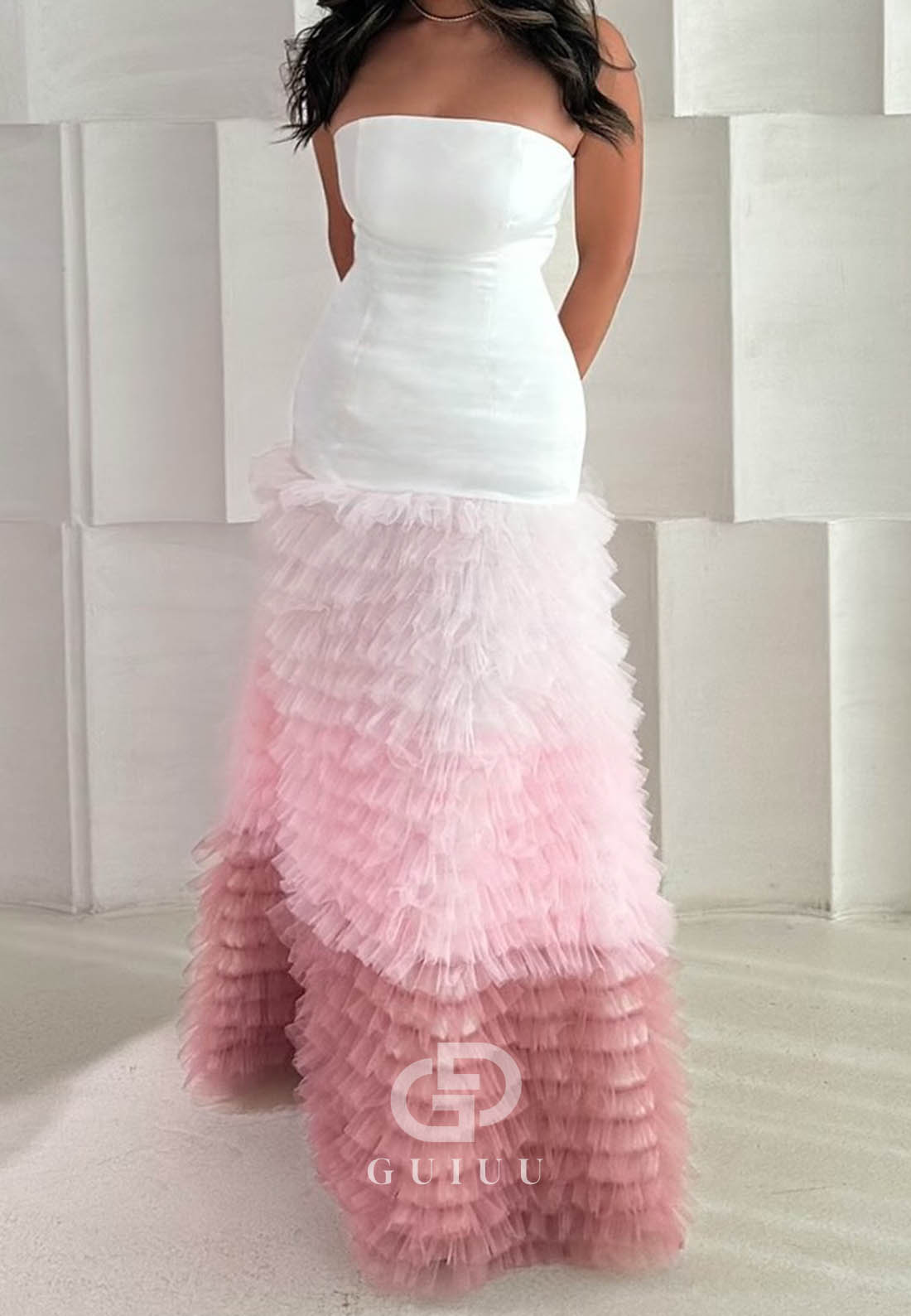 Simple A-Line Ruffles Sleeveelss Strapless Prom Dress