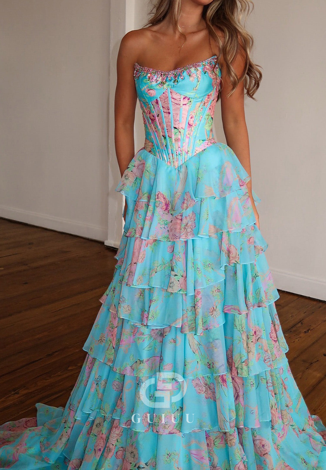 Charming A-Line Sleeveless Strapless Ruffles Prom Dress