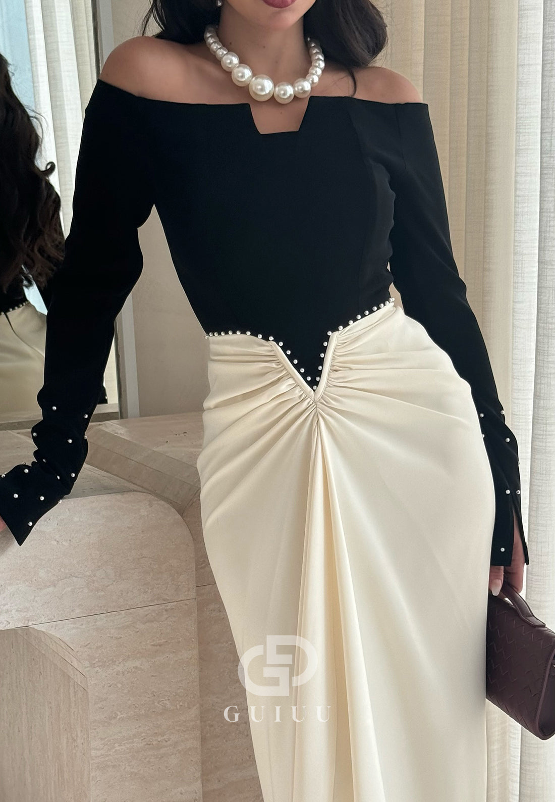 Elegant Long Sleeves Sweetheart Ruched Ankle-Length Evening Dress