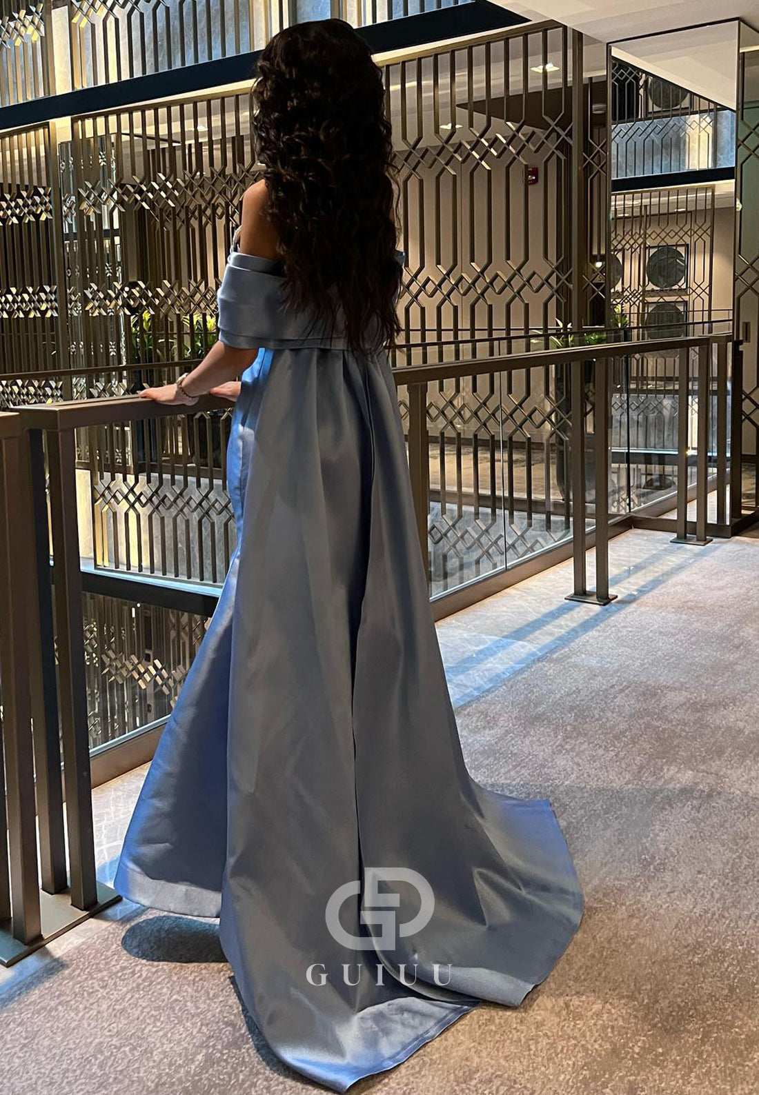 Sky Blue Spaghetti Straps Ruched Evening Dress