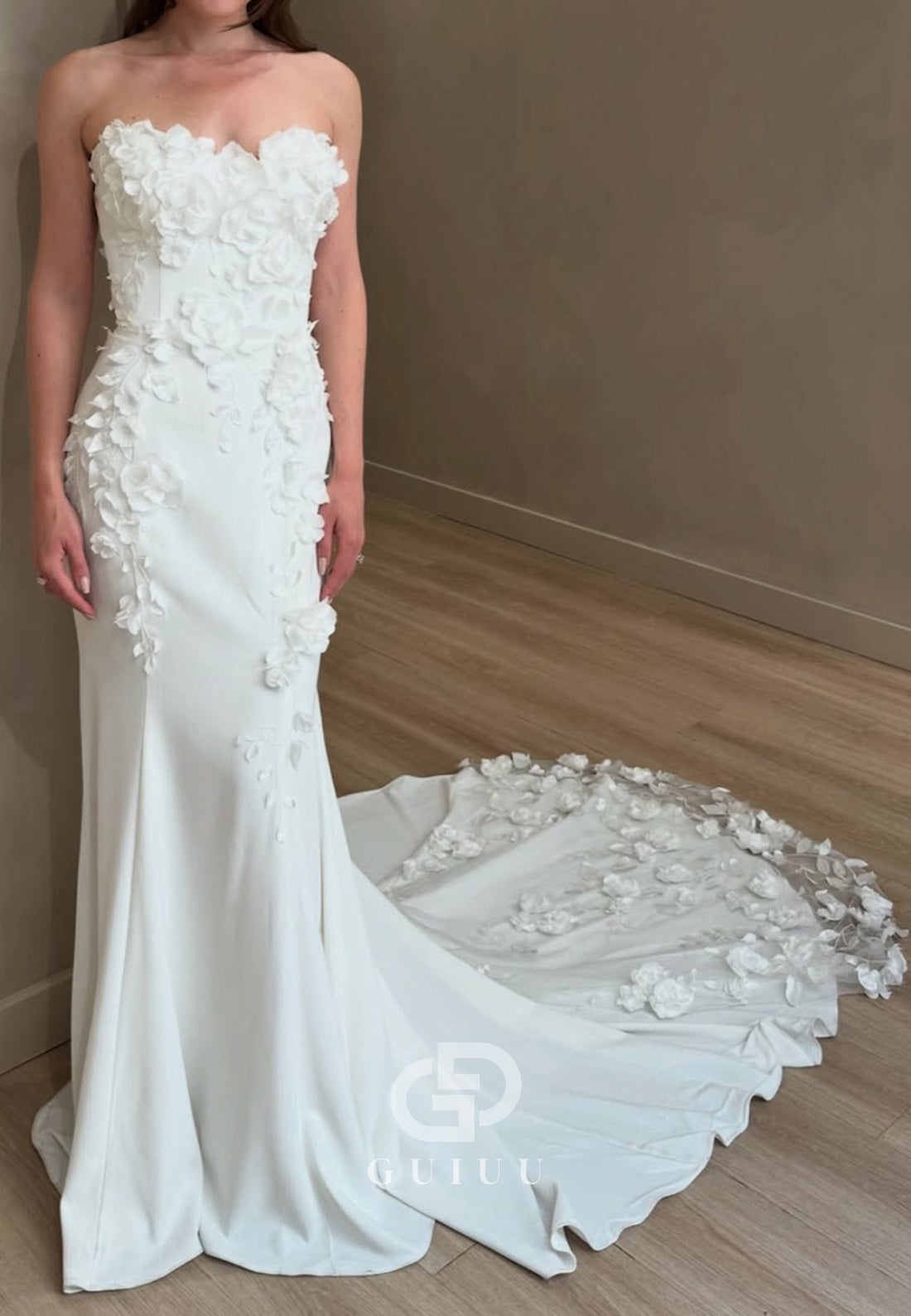 Strapless Sleeveless Floral Appliques Mermaid Wedding Dress