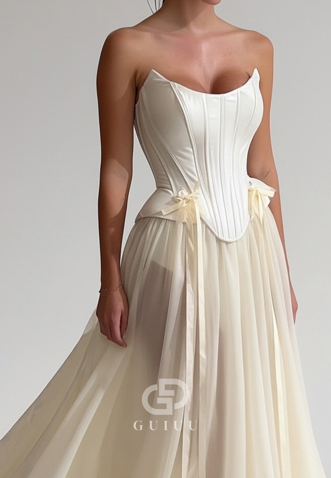 Simple Sleeveless Strapless Bowknot Empire-Waist Evening Dress