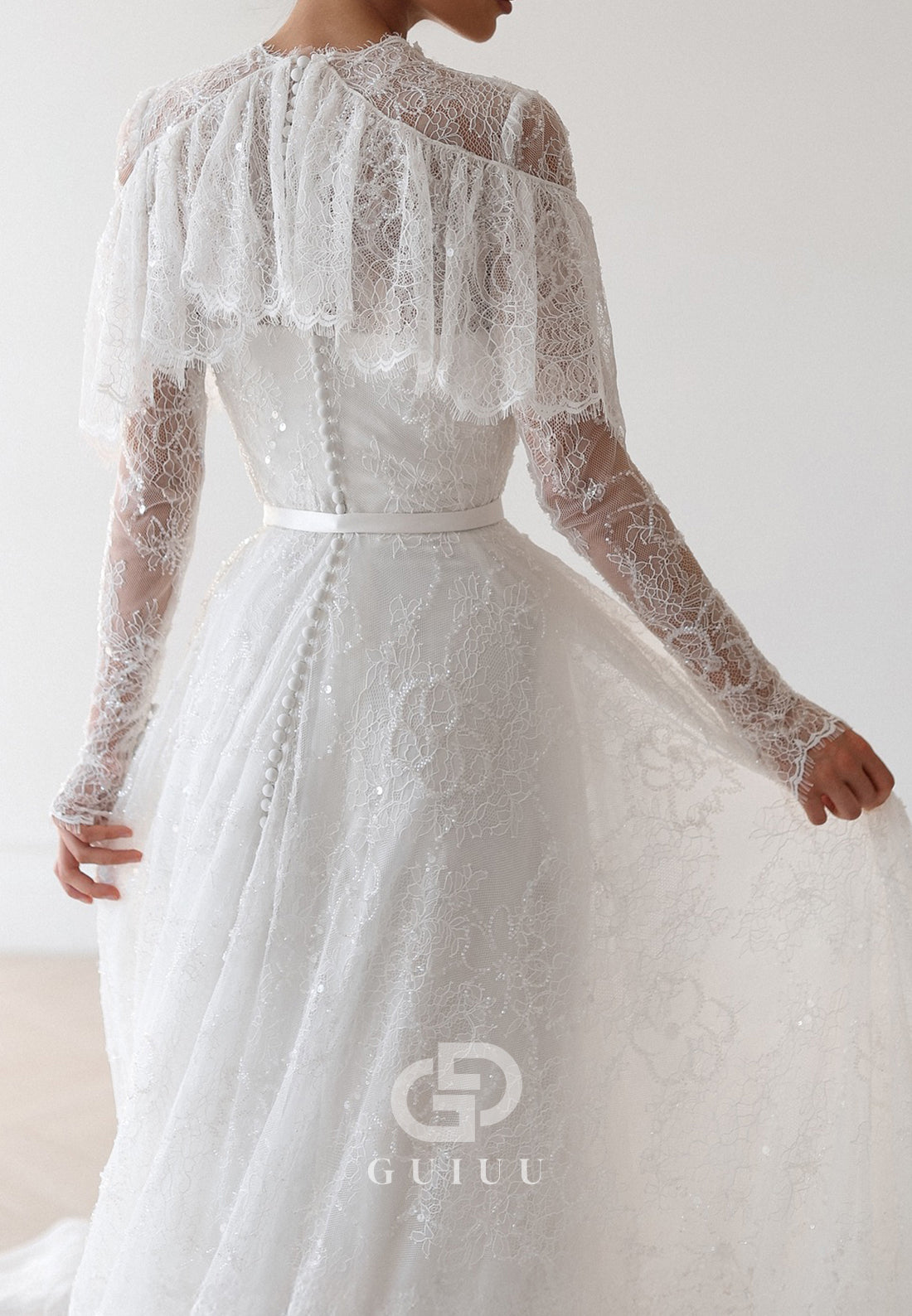 A-Line Long Sleeves Scoop Corset Lace Romantic Wedding Dress