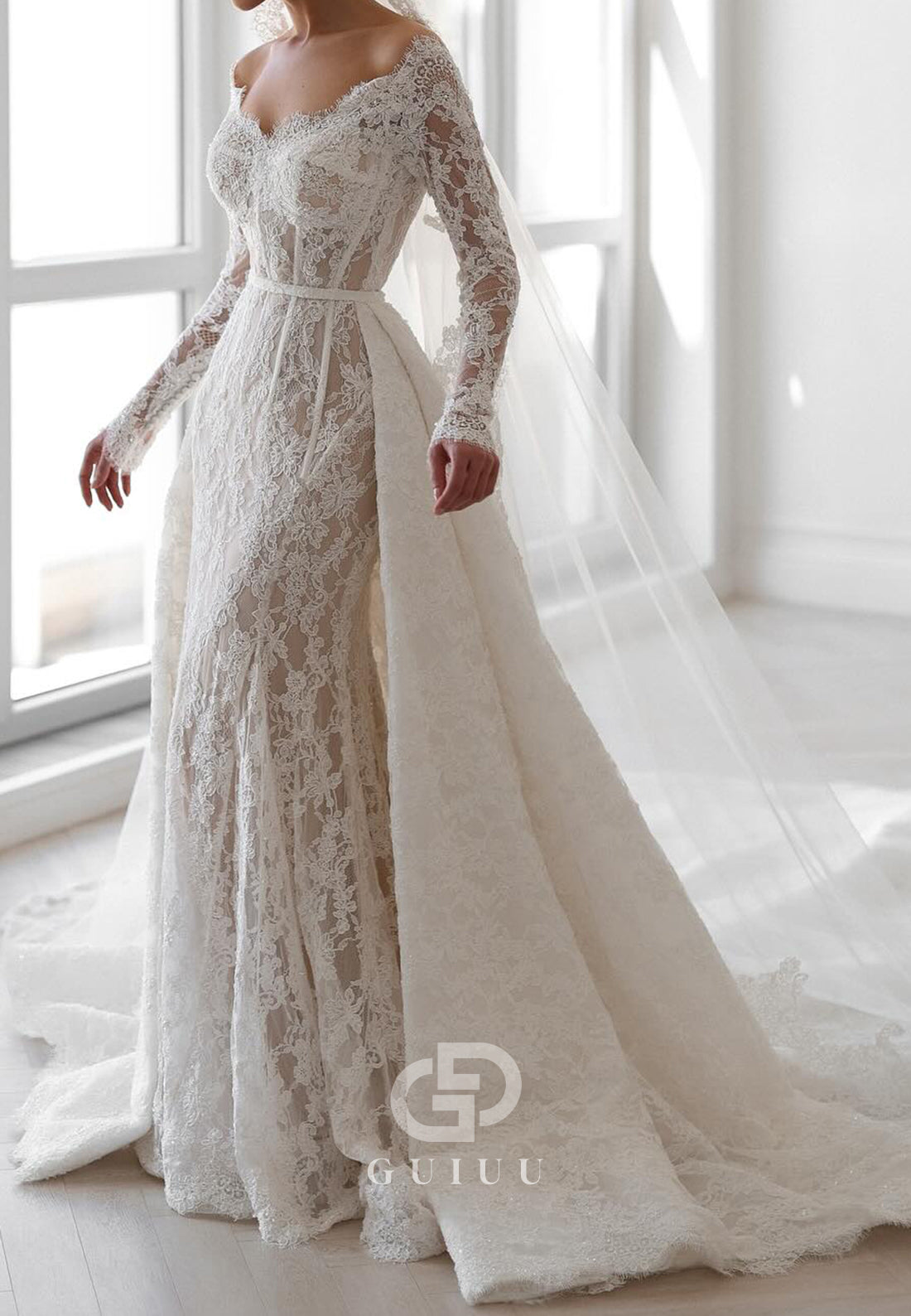 Elegant Long Sleeves Scoop Corset Tulle Lace Wedding Dress