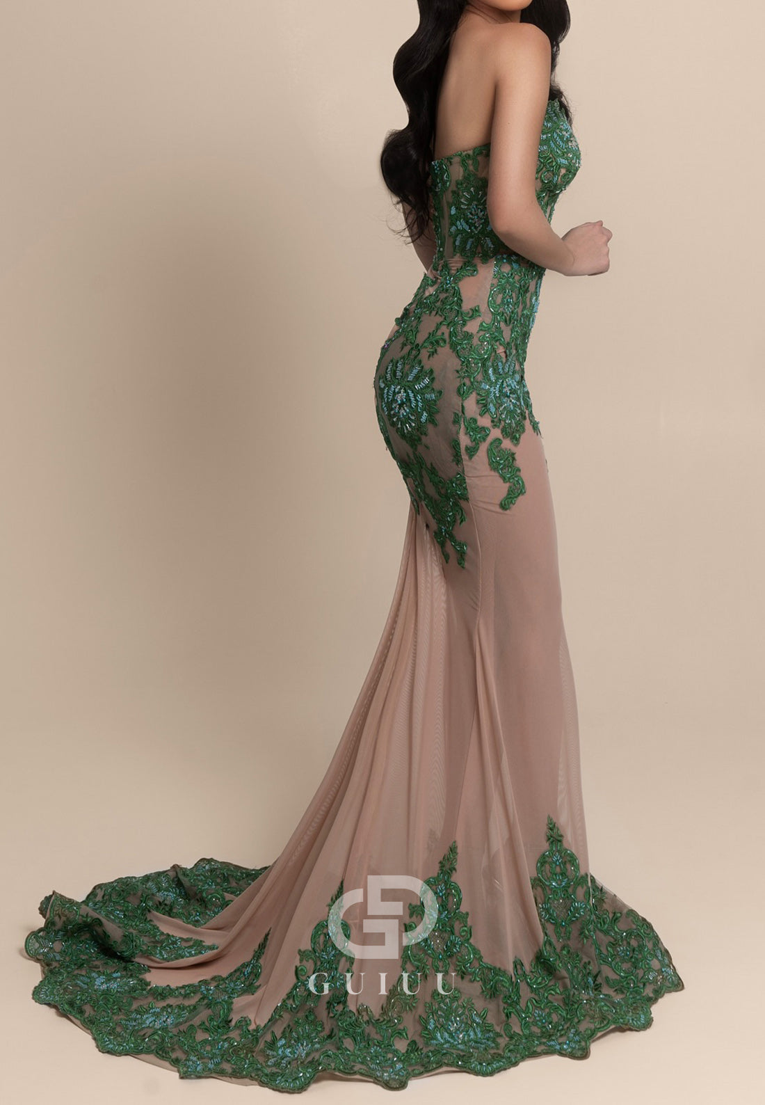 Simple Sleeveless Strapless Appliques Mermaid Evening Dress