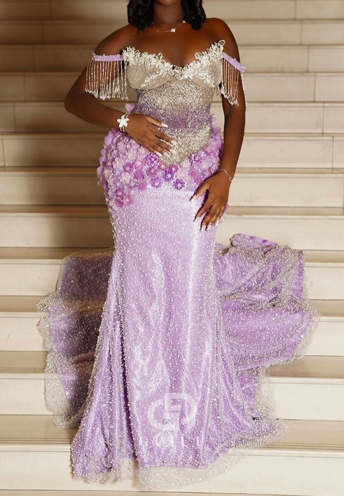 Lilac Sweetheart Sleeveless Beads Appliques Prom Dress