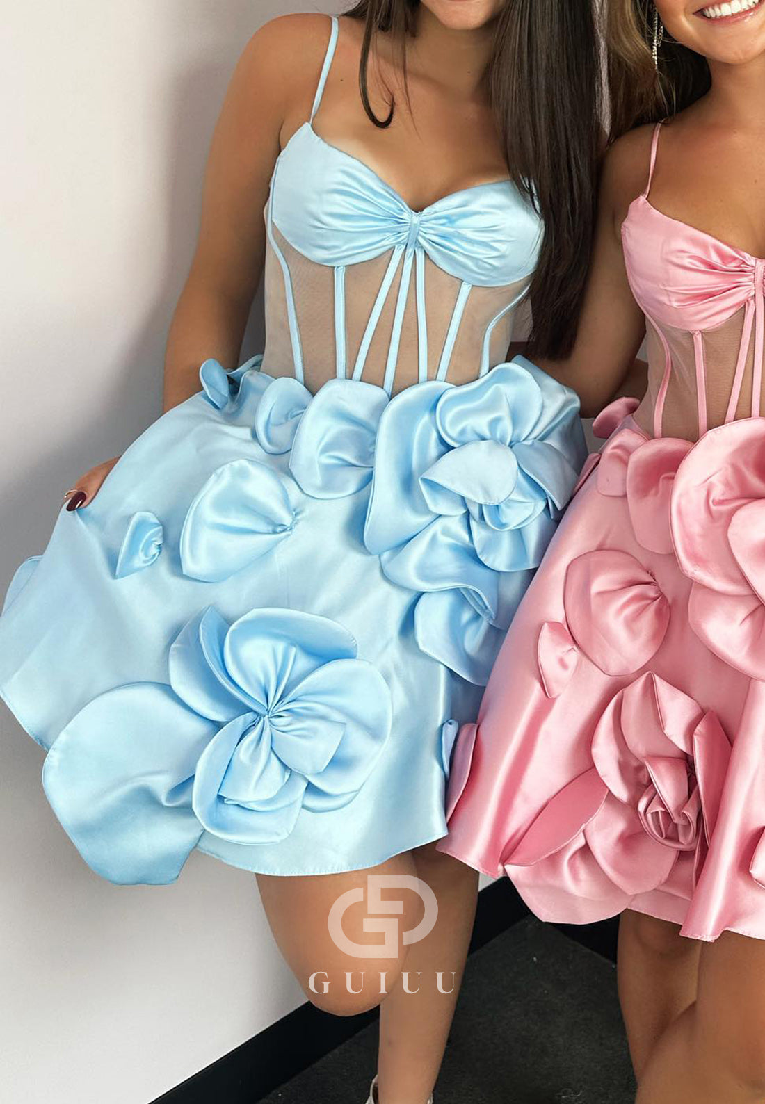 A-Line Spaghetti Straps Sweetheart Corset Tulle Homecoming Dress