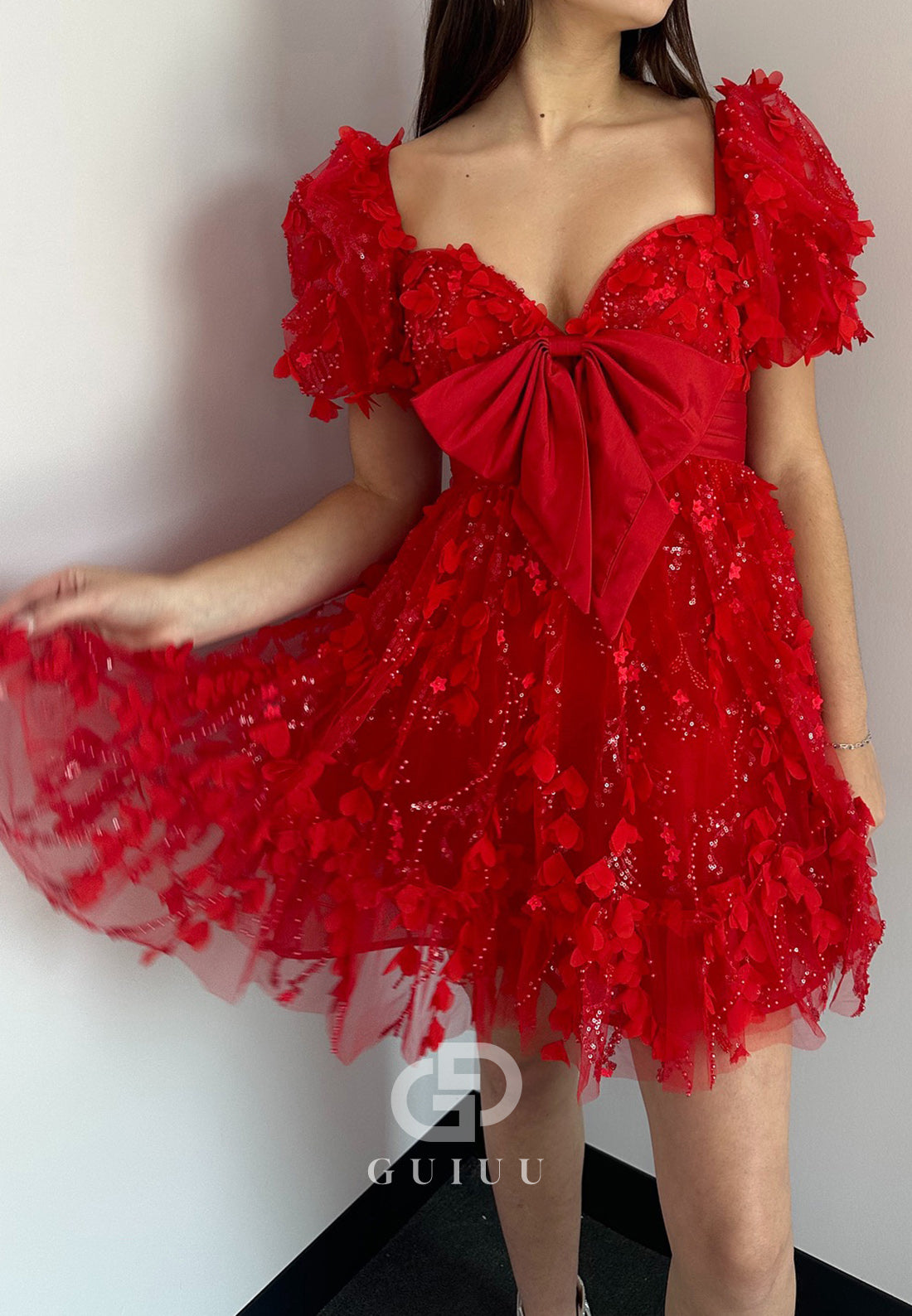 Charming Short Sleeves Sweetheart Ruffles Homecoming Dress