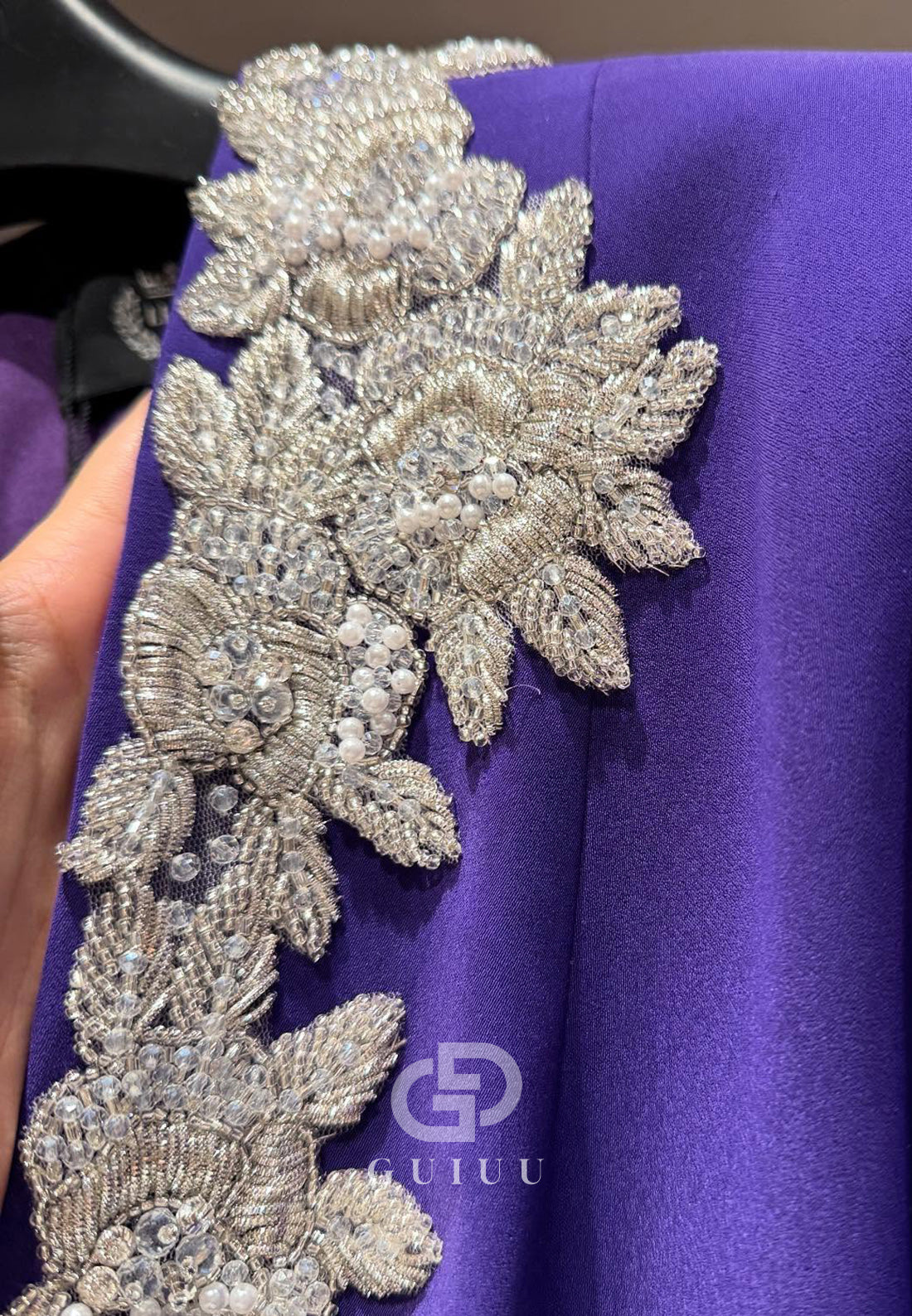 Blue Jay Long Sleeves V-Neck Appliques Evening Dress