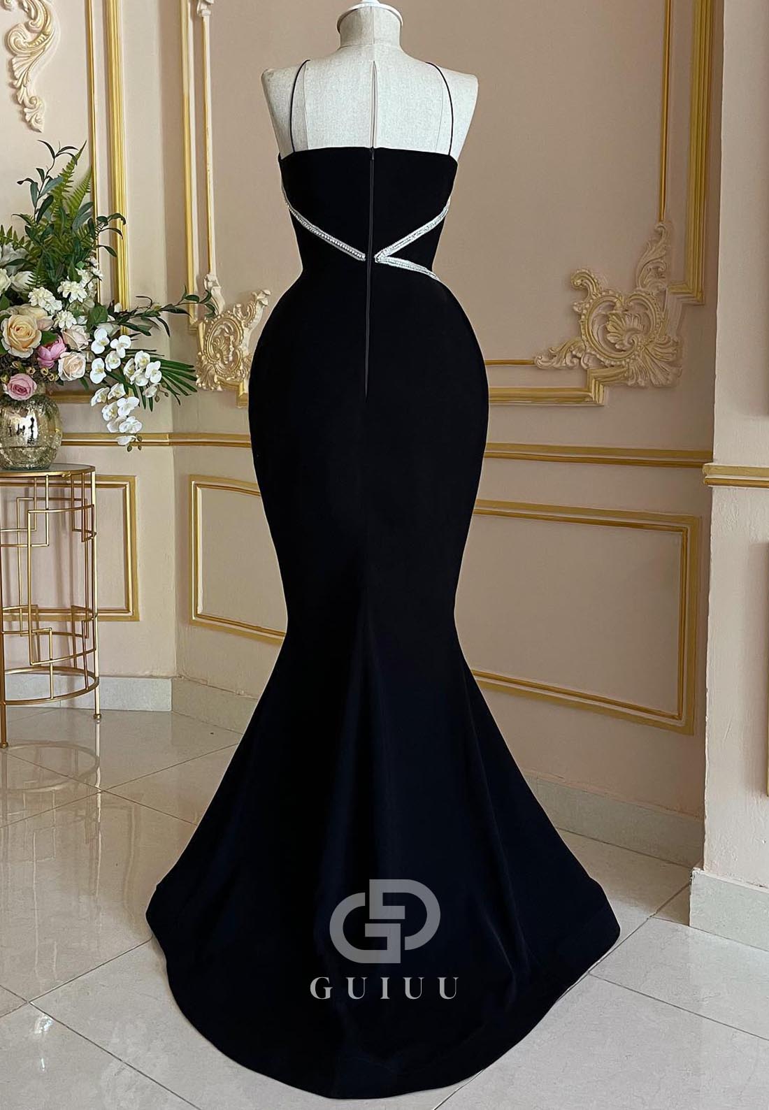 Black Halter Sleeveless Sequins Mermaid Evening Dress