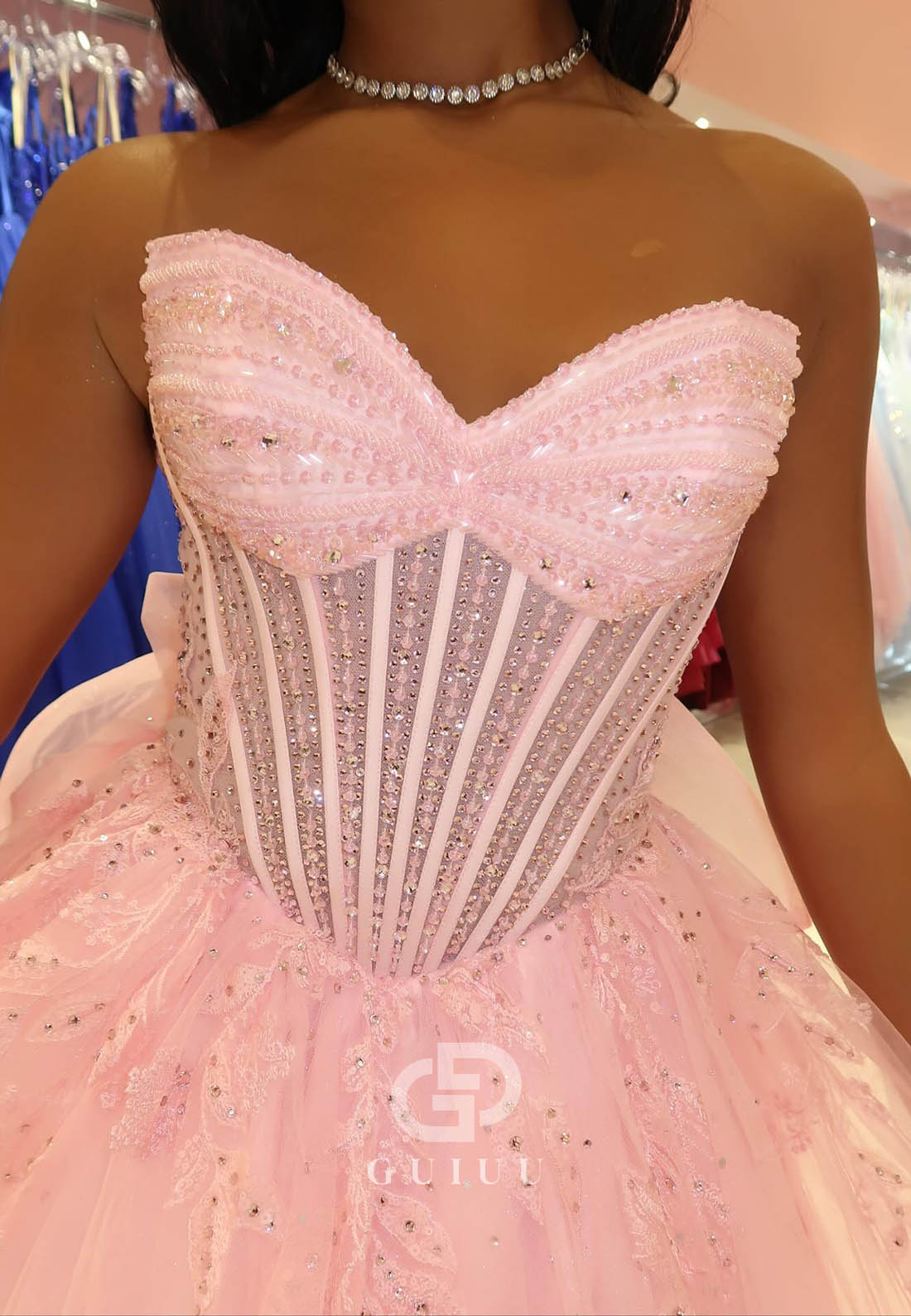 Blushing Pink Sleeveless Sweetheart Corset Tulle Prom Dress