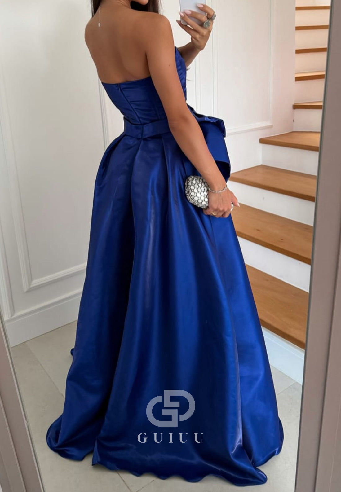 Royal Blue A-Line Strapless Sleeveless Bowknot Evening Dress