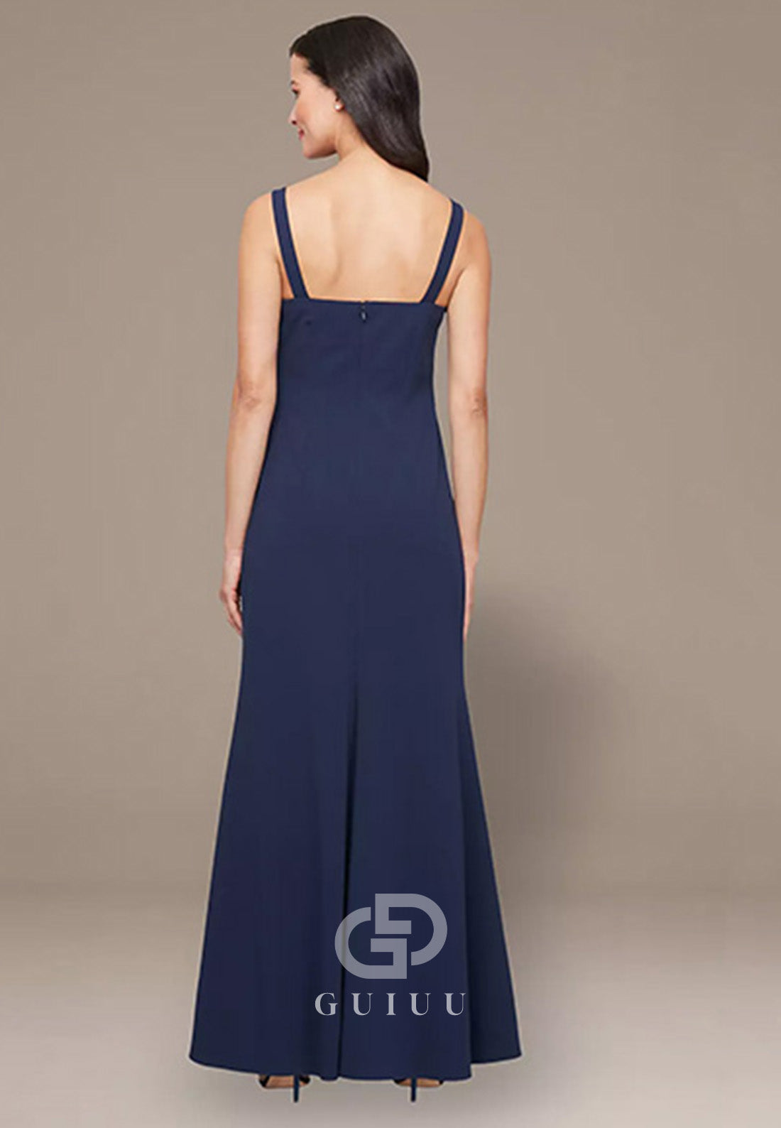 Dark Navy Long Sleeves Square A-Line Satin Mother of the Bride Dress