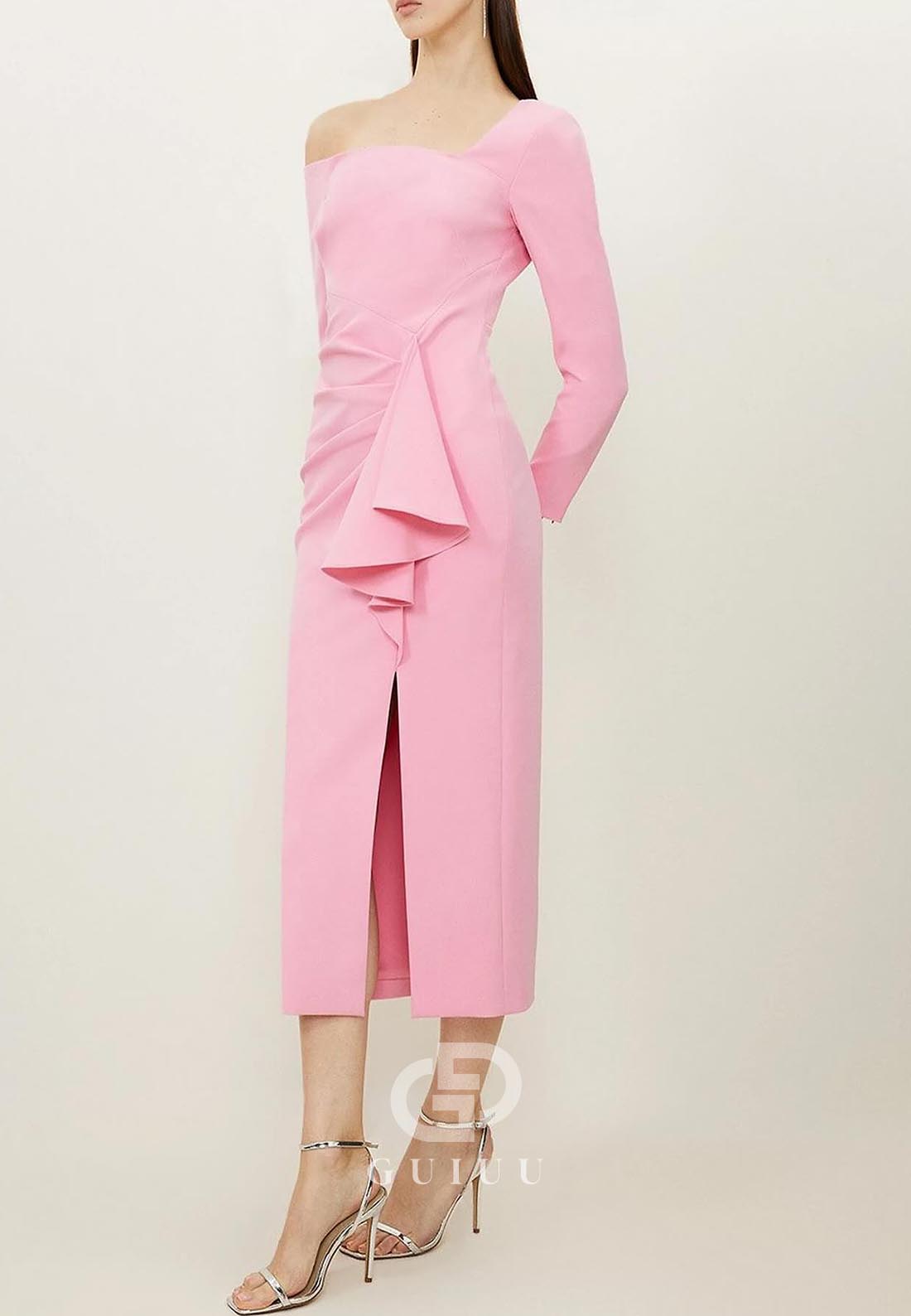 Long Sleeves Long Sleeves Slit Knee-Length Work Dress
