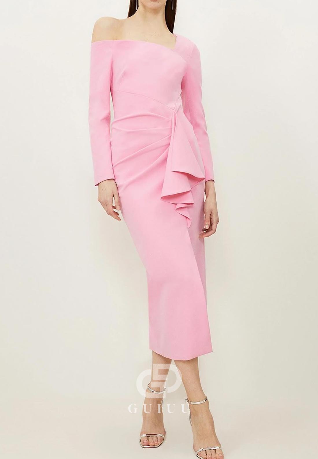Long Sleeves Long Sleeves Slit Knee-Length Work Dress