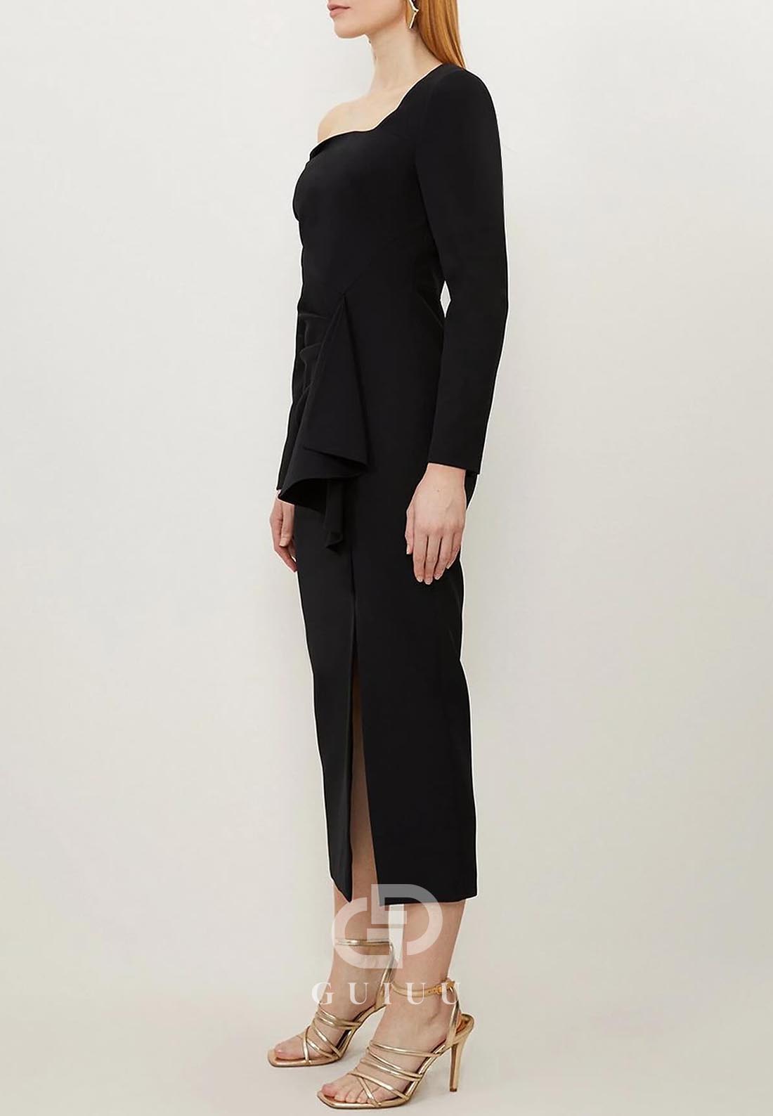 Long Sleeves Long Sleeves Slit Knee-Length Work Dress