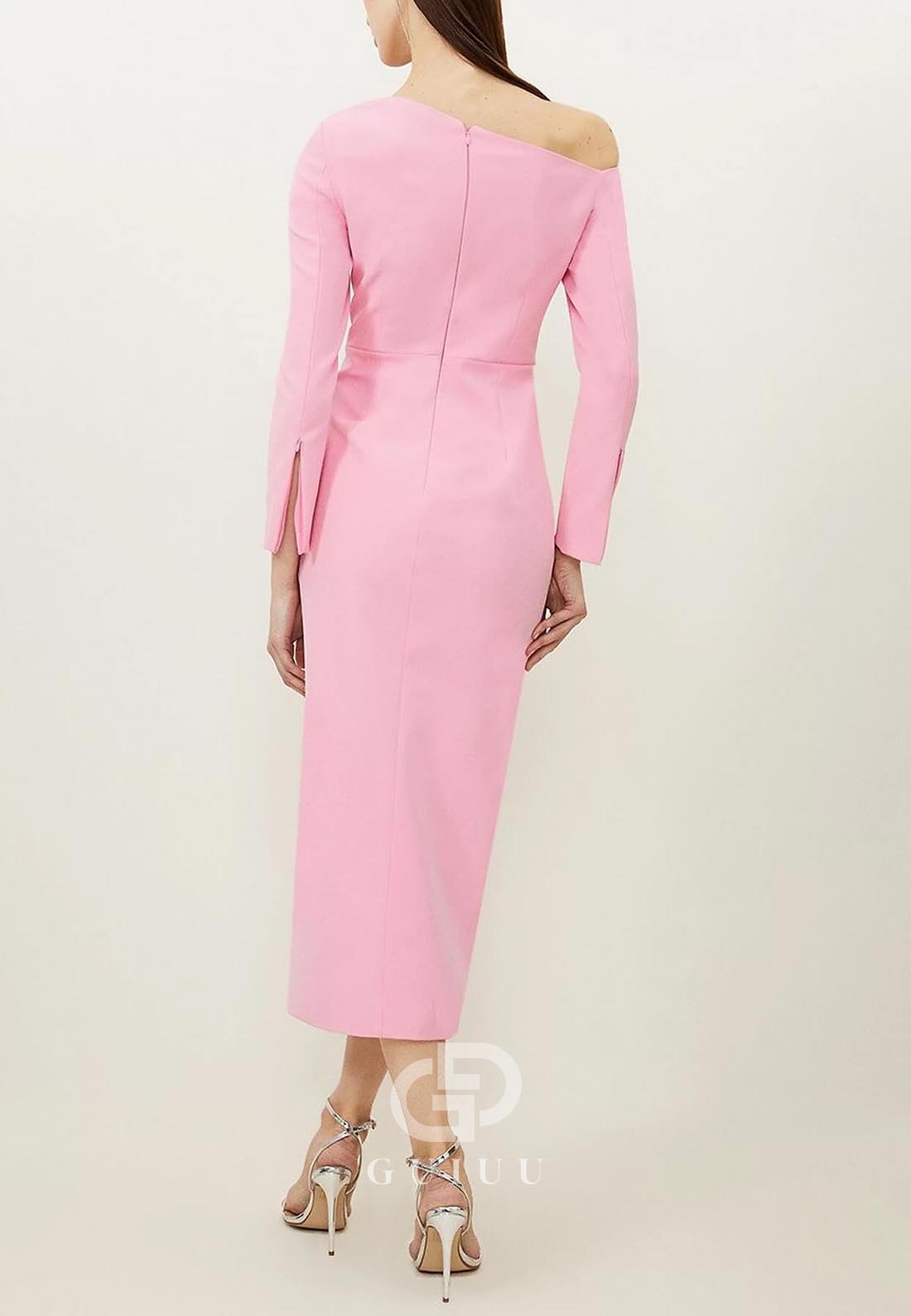 Long Sleeves Long Sleeves Slit Knee-Length Work Dress