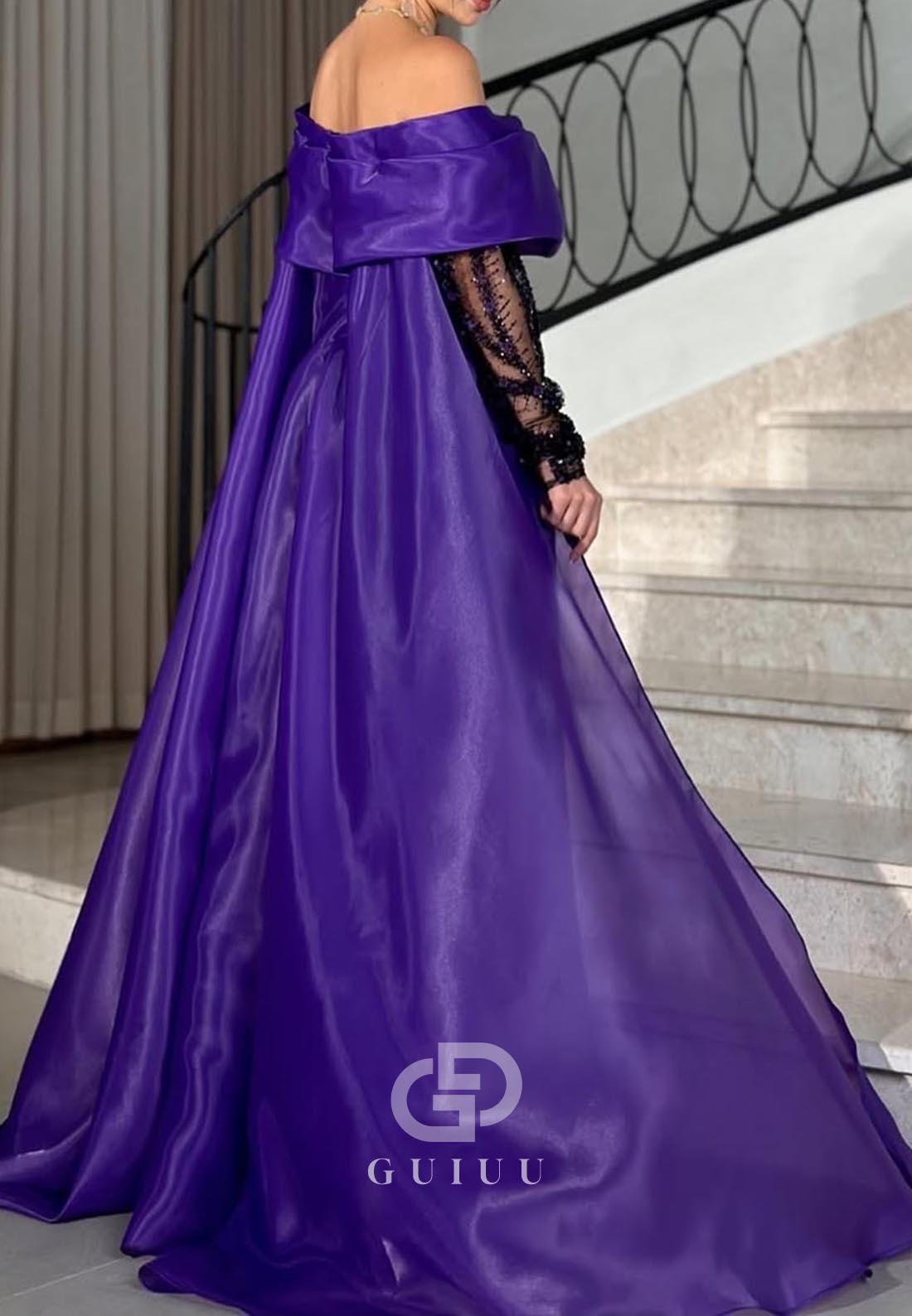 Sheath Off-Shoulder Long Sleeves Sequins Evening Dress