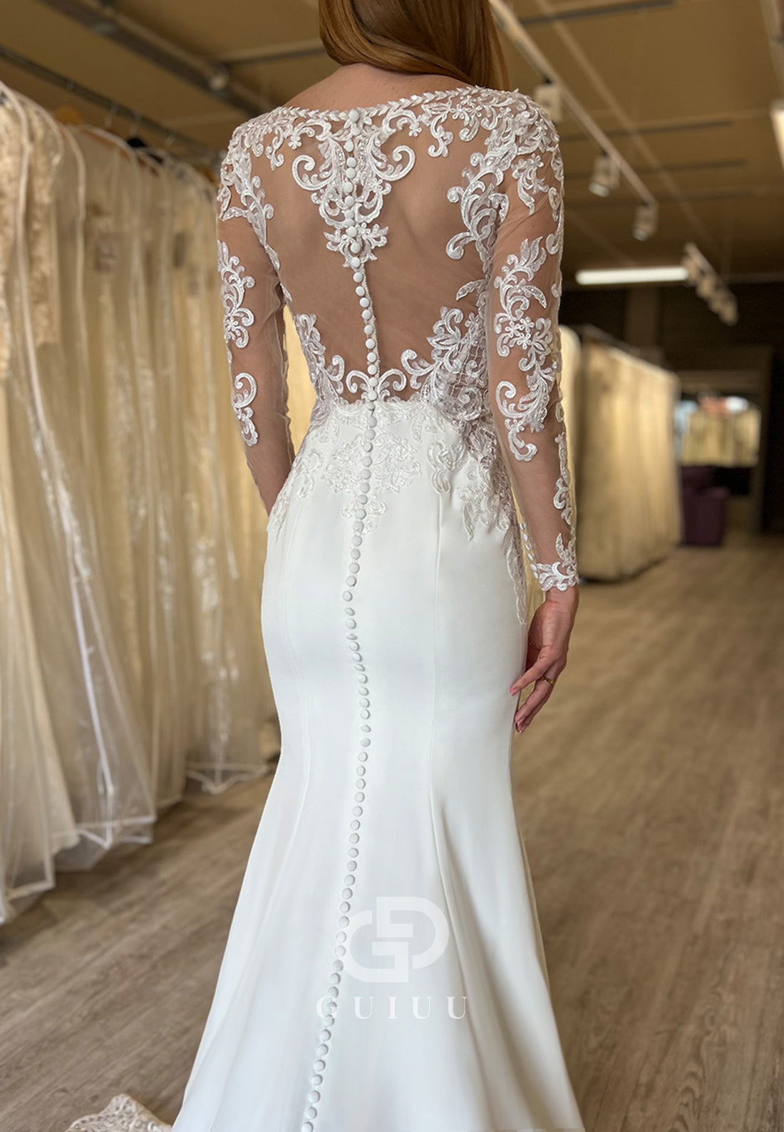 Long Sleeves V-Neck Corset Tulle Wedding Dress