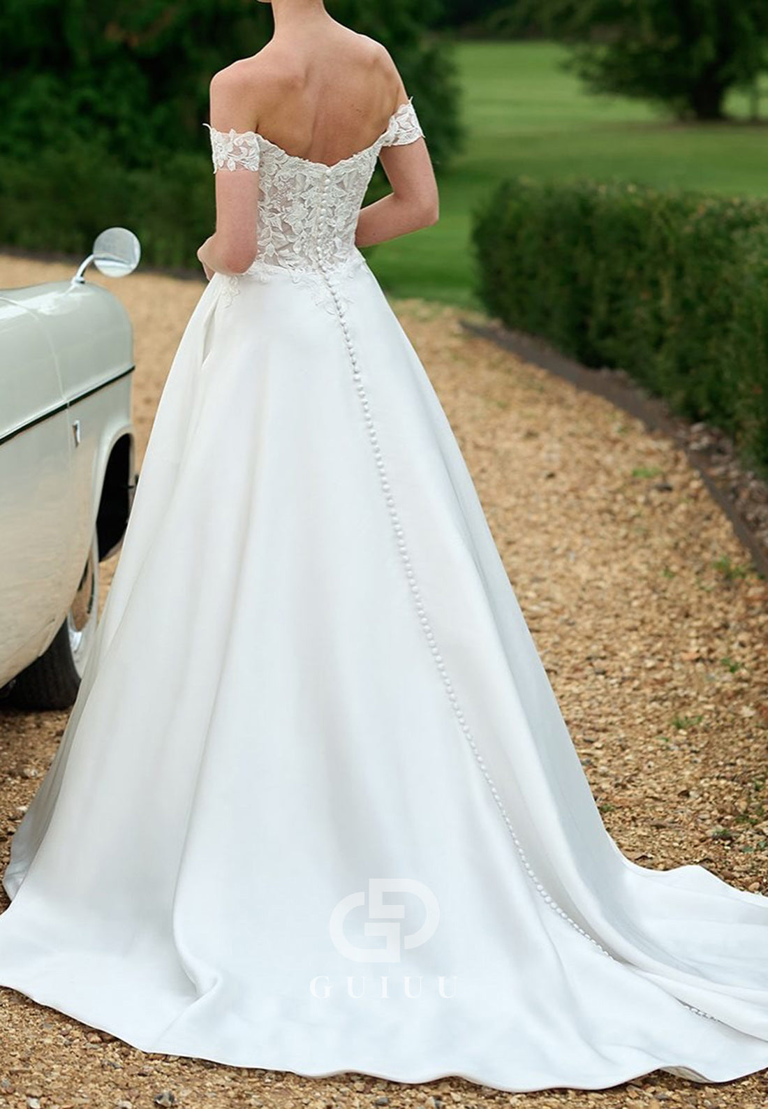 A-Line Off-Shoulder Sleeveless Corset Tulle Wedding Dress