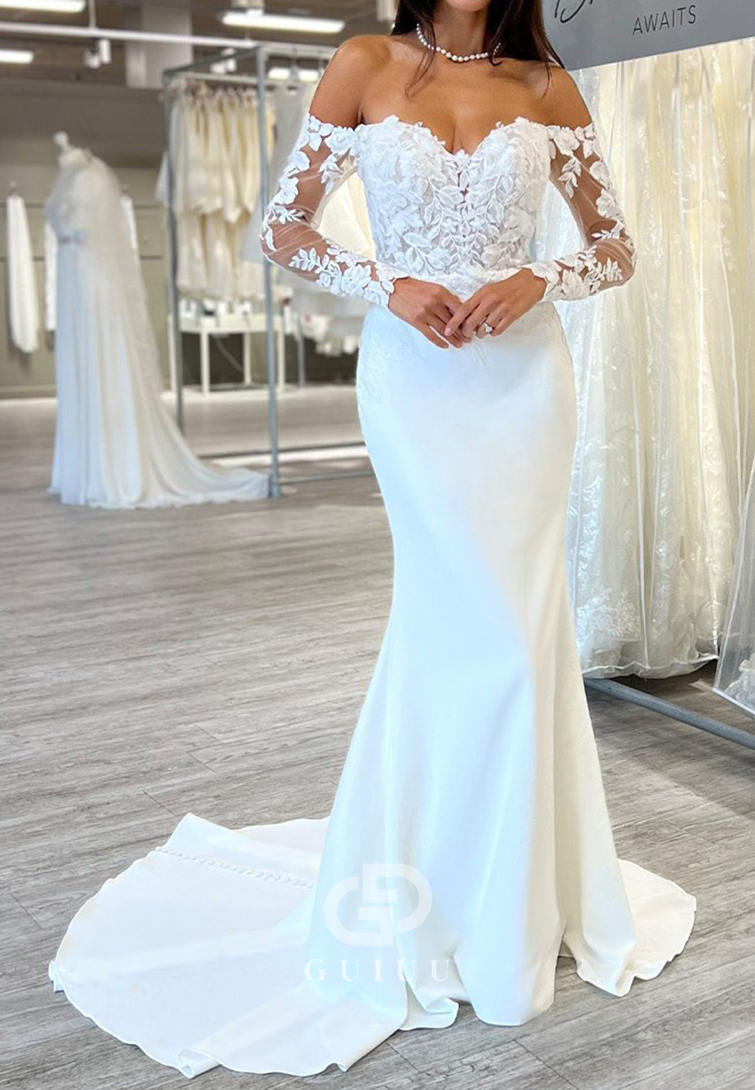 Mermaid Long Sleeves Sweetheart Corset Tulle Wedding Dress