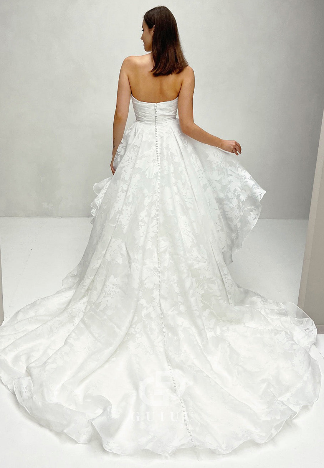 Charming A-Line Sleeveless Strapless Ruffles Wedding Dress