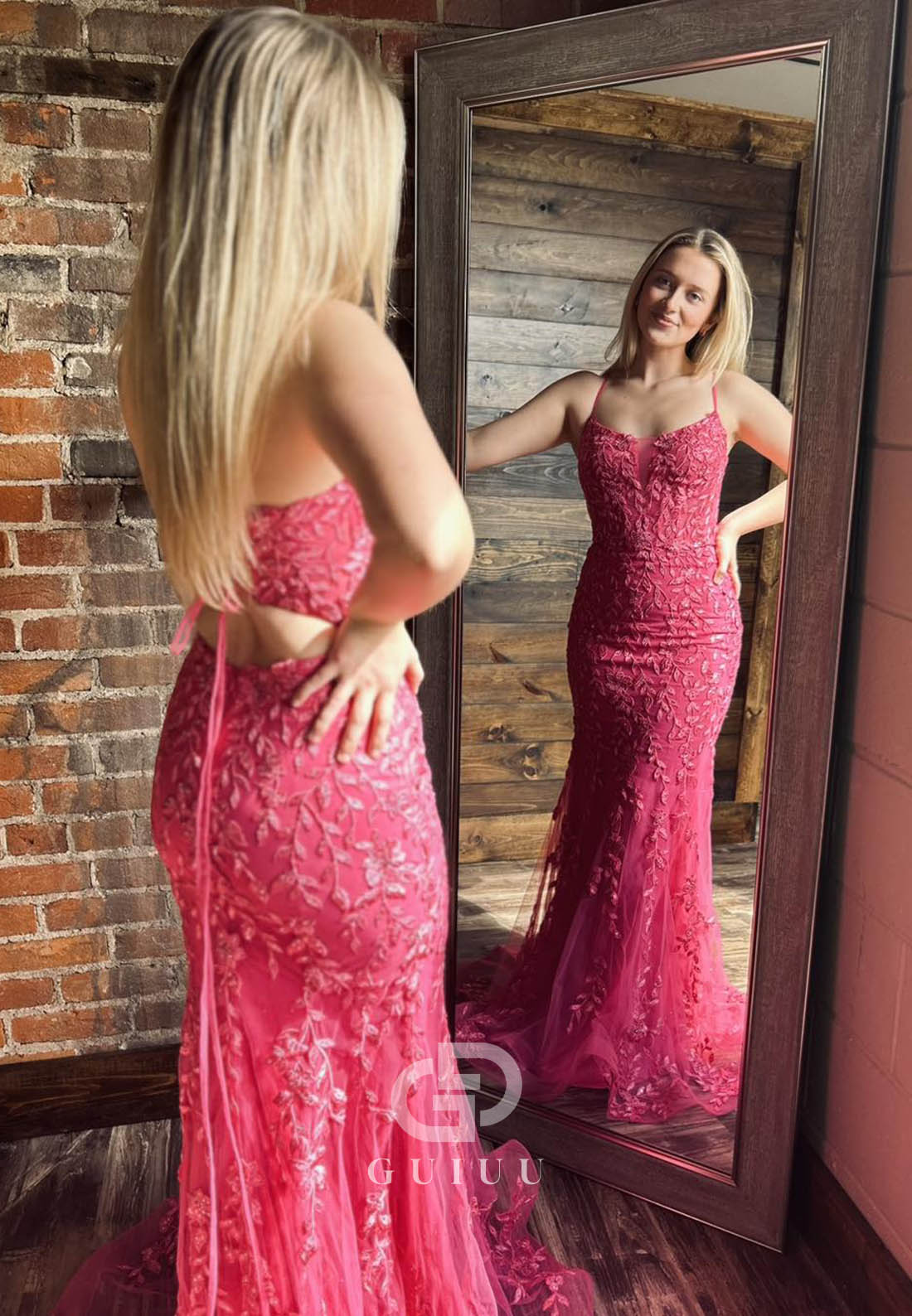 Blushing Pink Spaghetti Straps Sweetheart Floral Appliques Prom Dress
